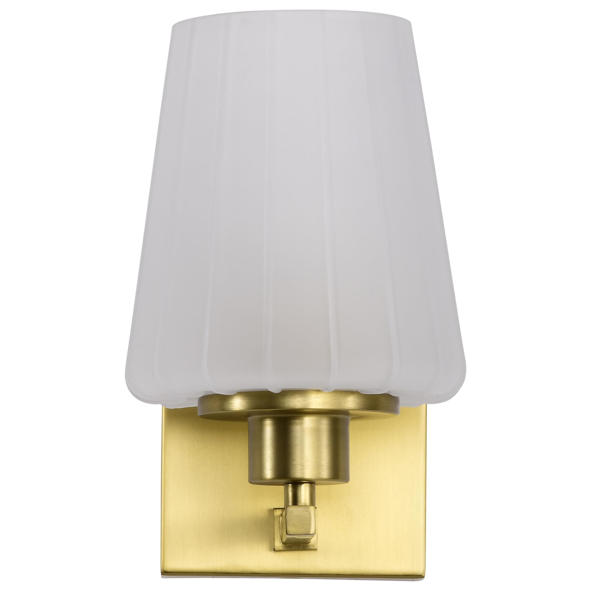Shown in Vintage Brass finish and Etched White glass