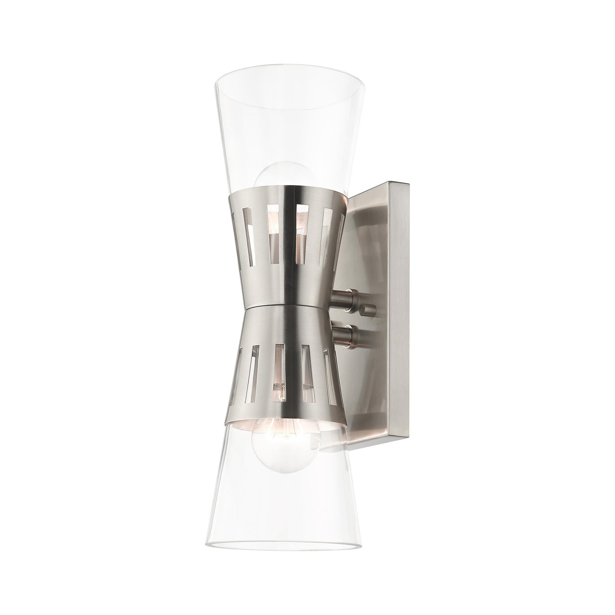 Shown in Brushed Nickel finish and Hand Blown Clear glass