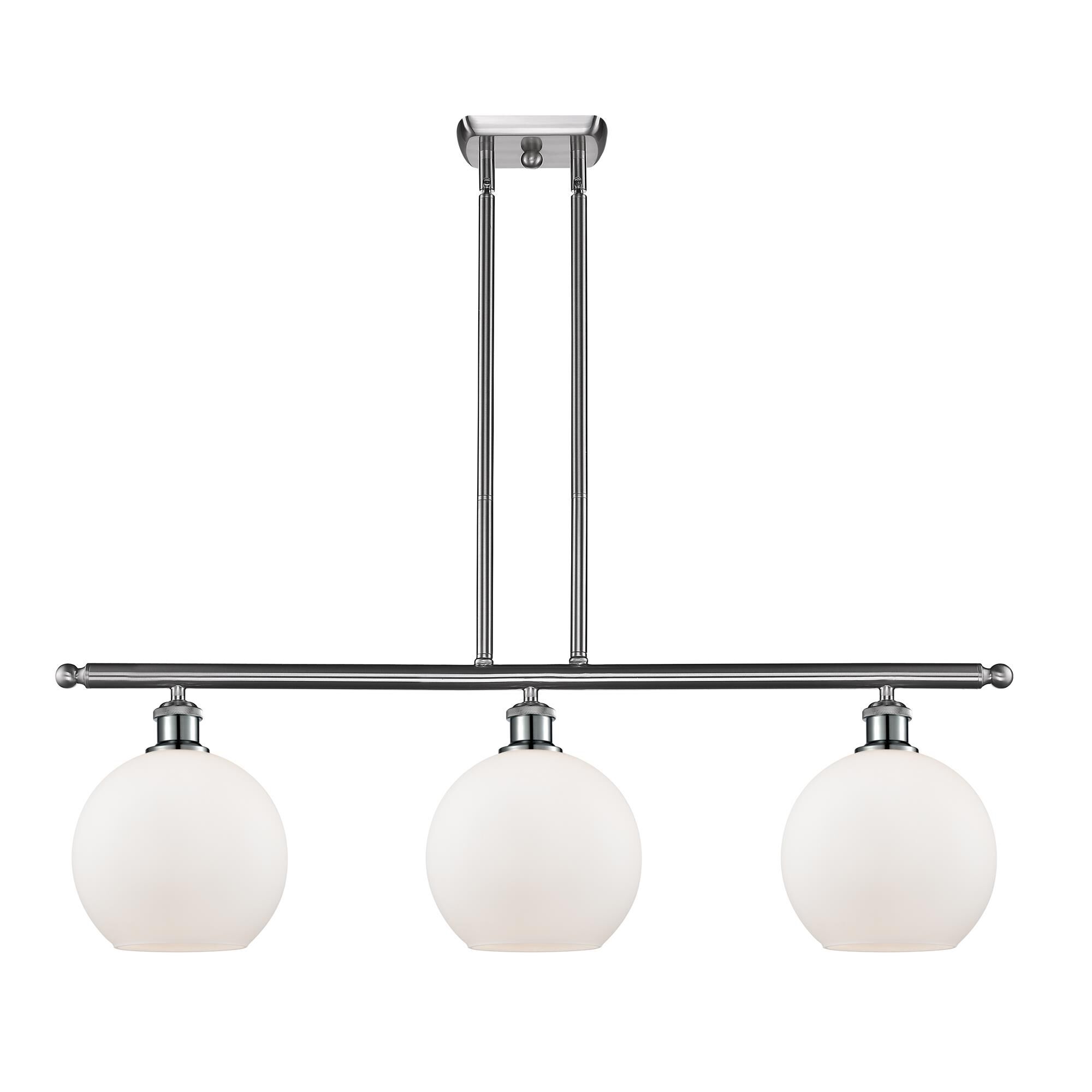 Shown in Brushed Satin Nickel finish and Cased Matte White Athens glass