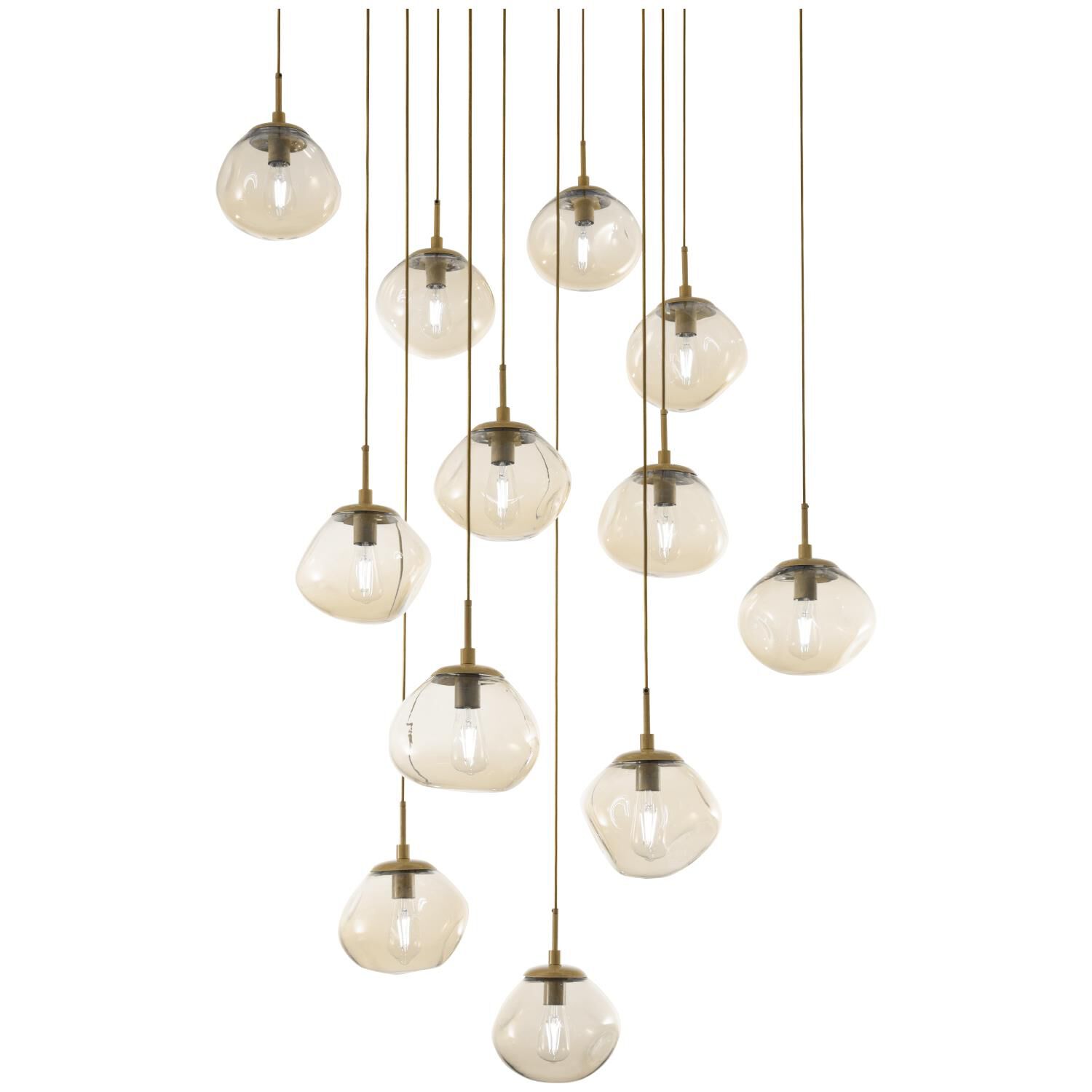 Shown in Gilded Brass finish and Blown Amber glass