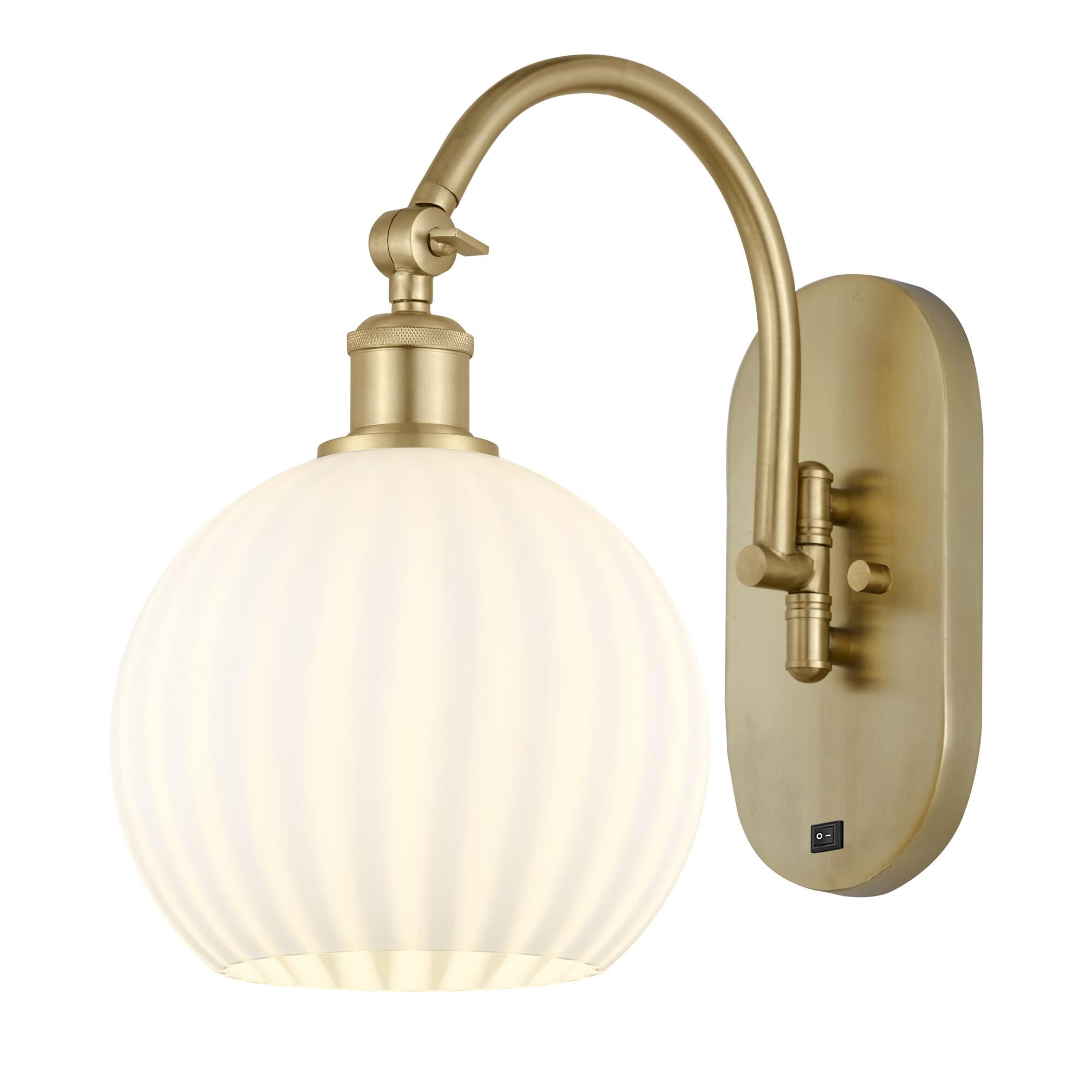 Shown in Satin Gold finish and White Venetian glass