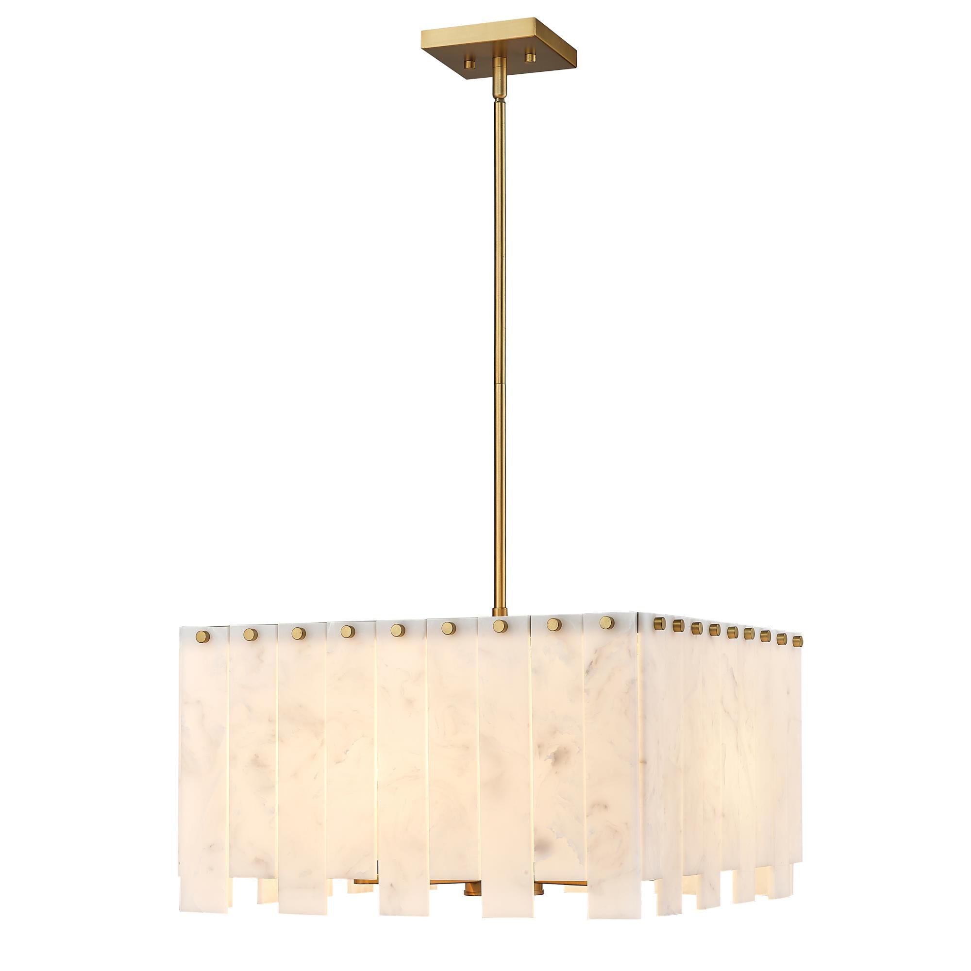 Shown in Rubbed Brass finish and Alabaster Resin shade