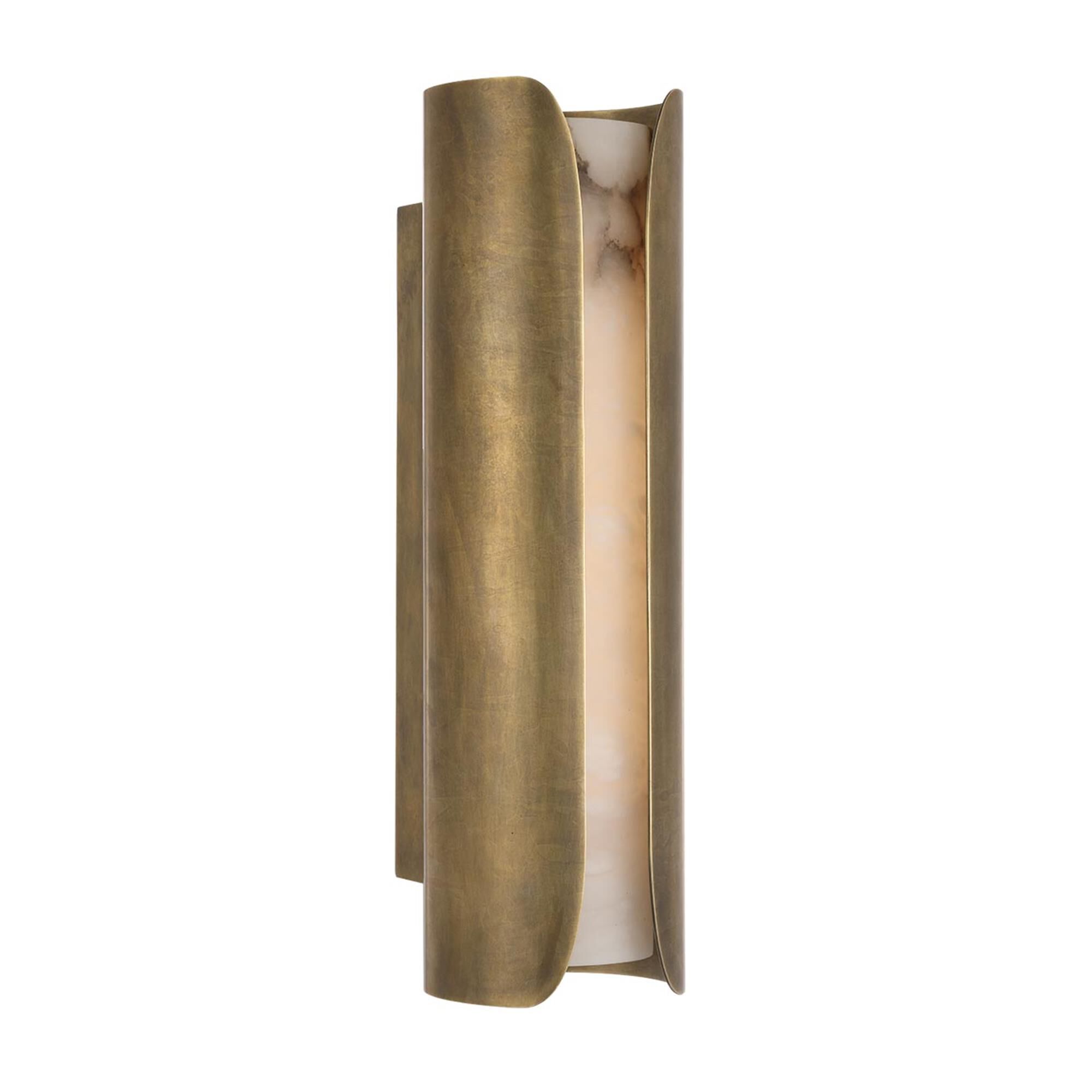 Shown in Mottled Brass finish and Alabaster shade