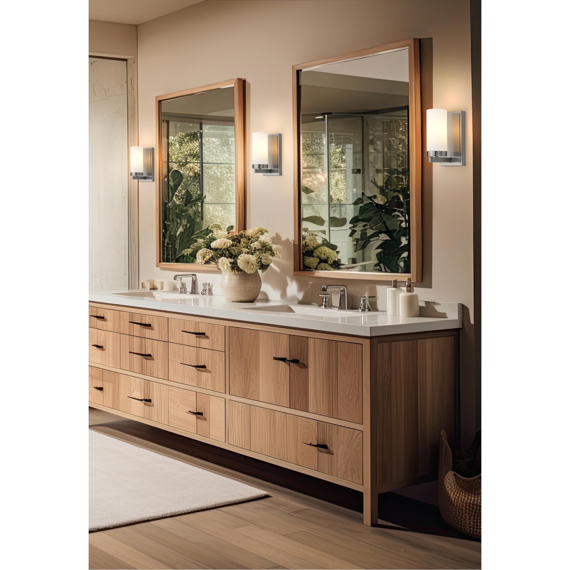 Shown in Brushed Nickel finish and White glass and White shade