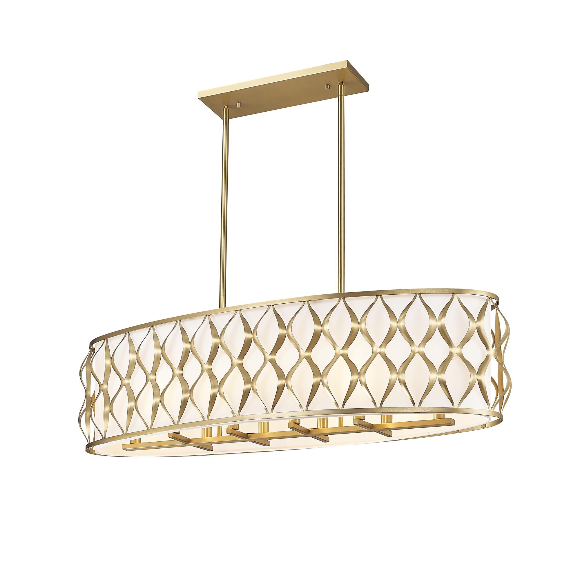 Shown in Modern Gold finish and White glass and White shade