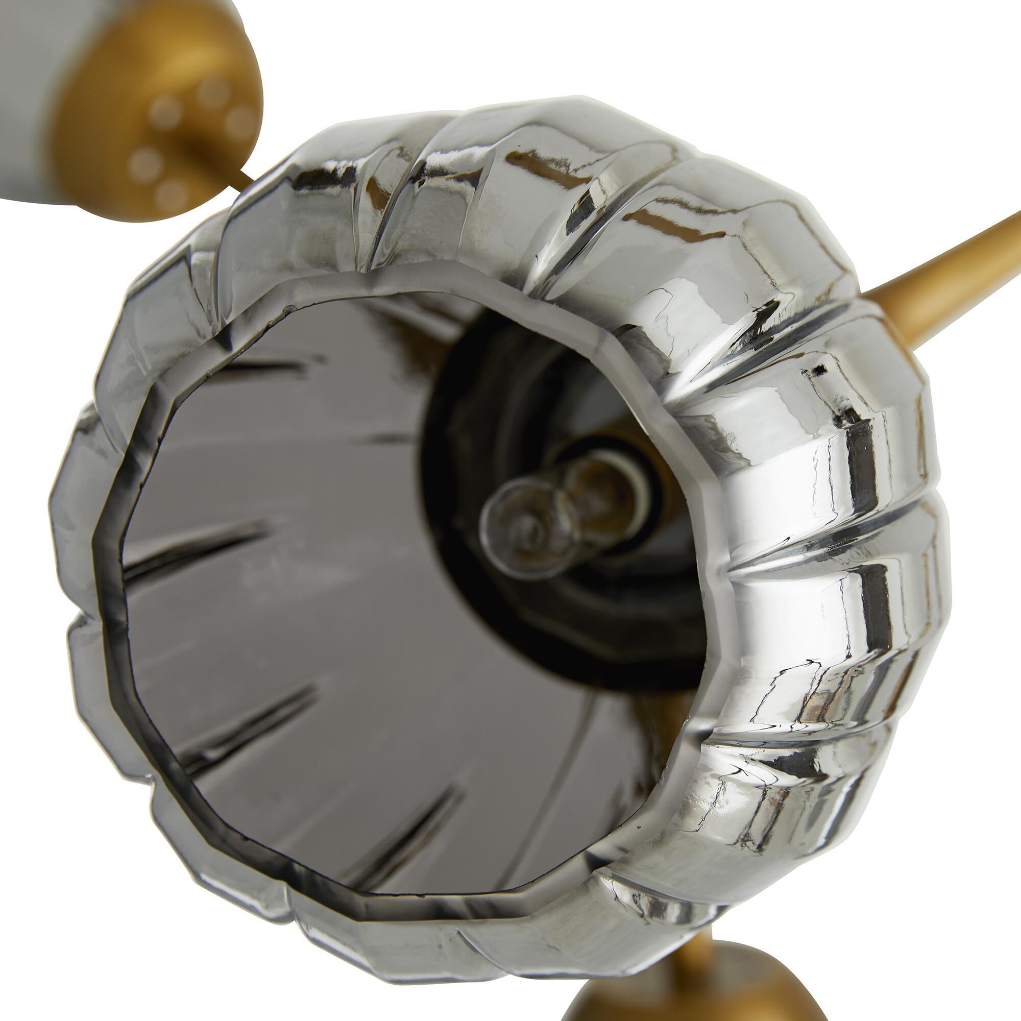 Shown in Antique Brass finish and Smoke Luster glass