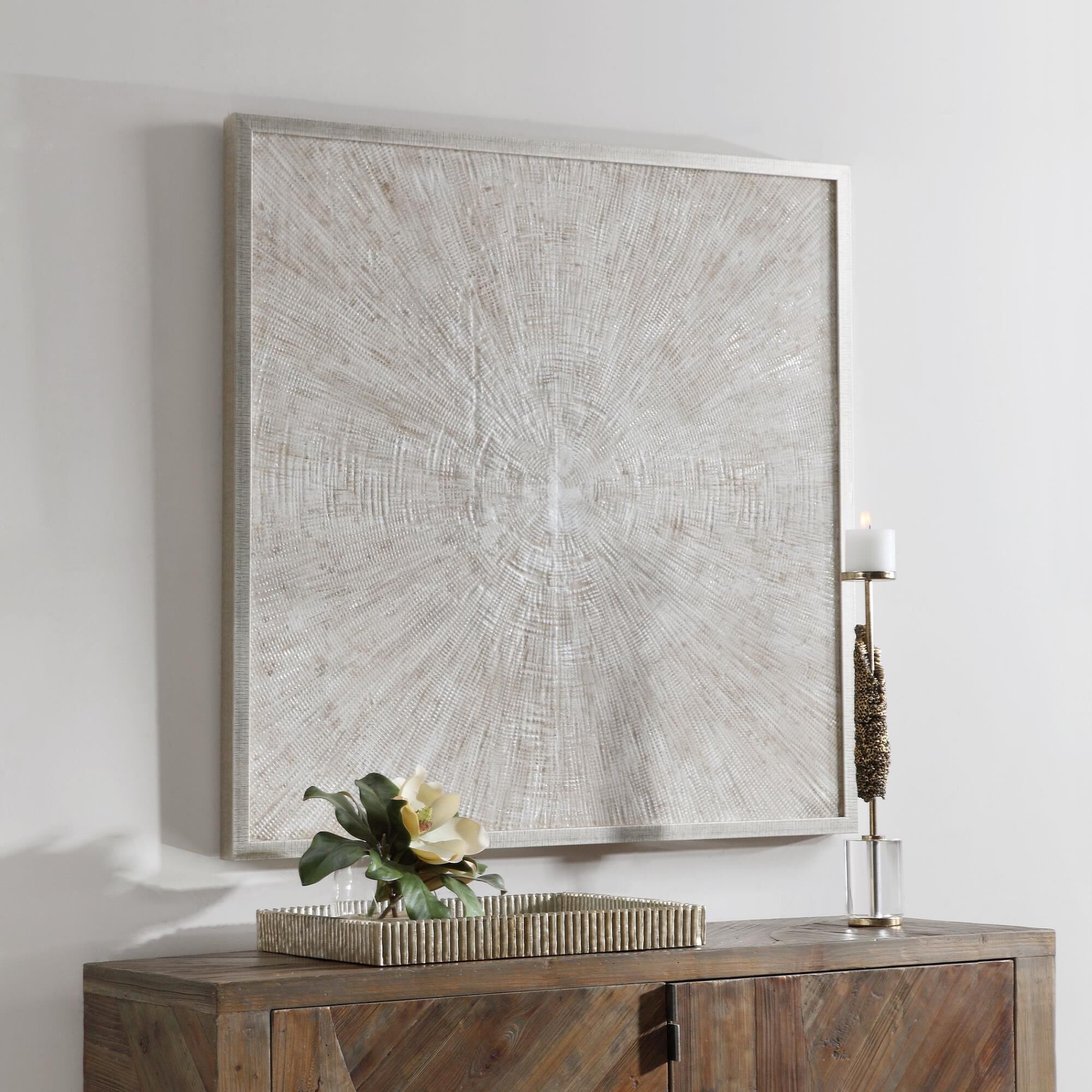 Shown in Heavily Textured With Natural Tones And Metallic Silver Highlights, Textured Antique Silver Frame finish