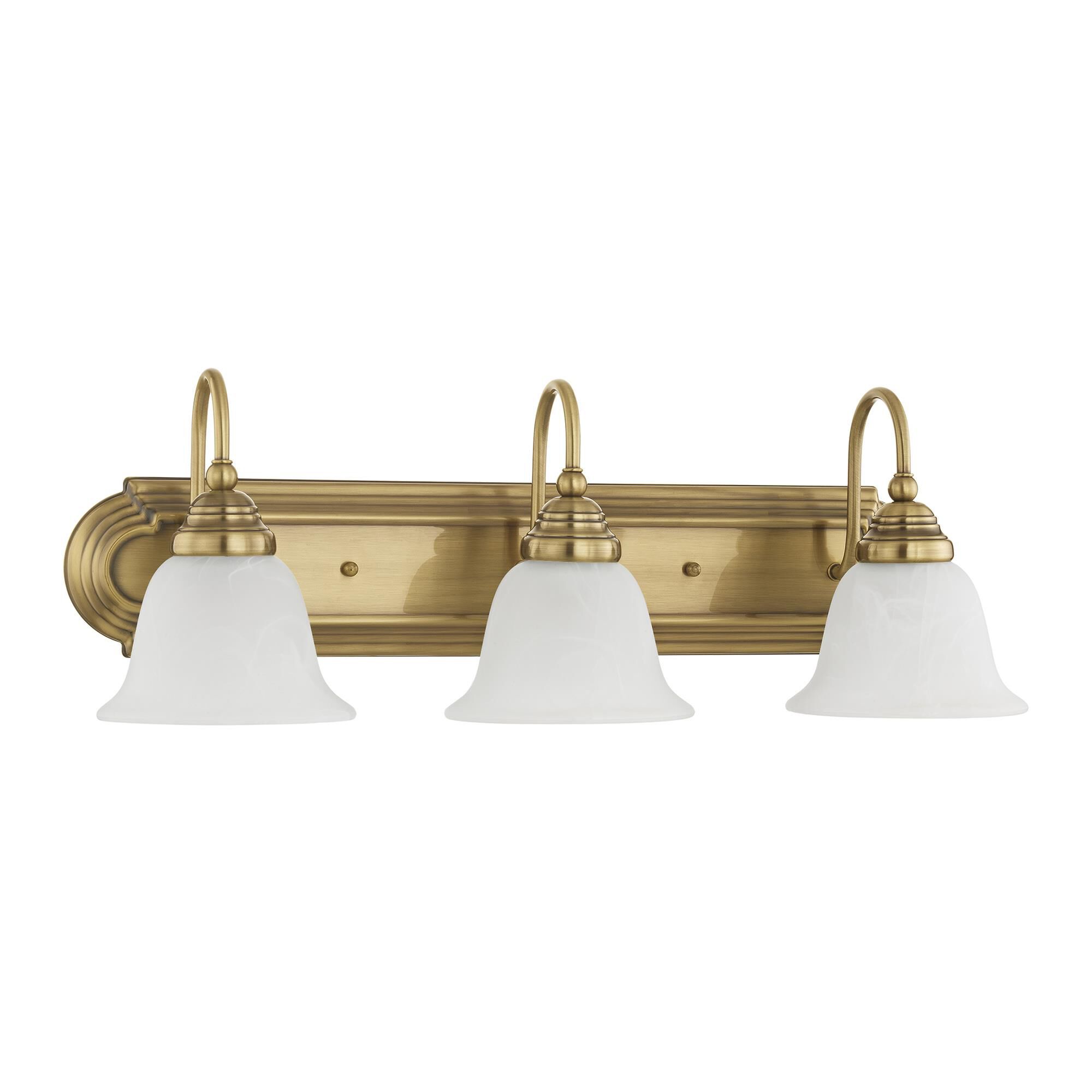 Shown in Antique Brass finish and White Alabaster glass