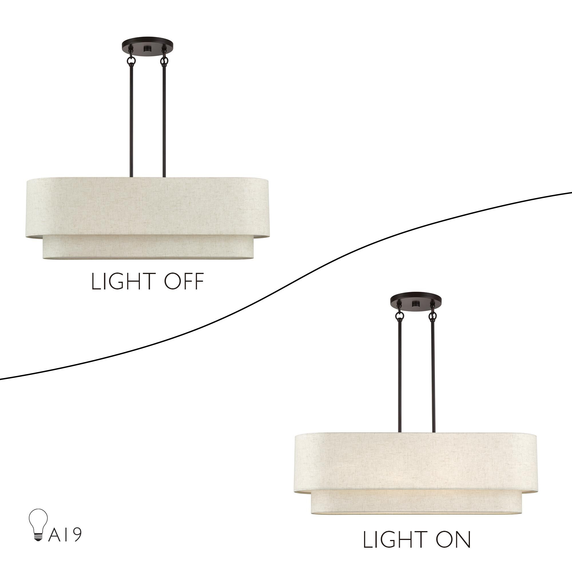 Shown in English Bronze finish and Hand Crafted Oatmeal Color Fabric with White Color Inside shade