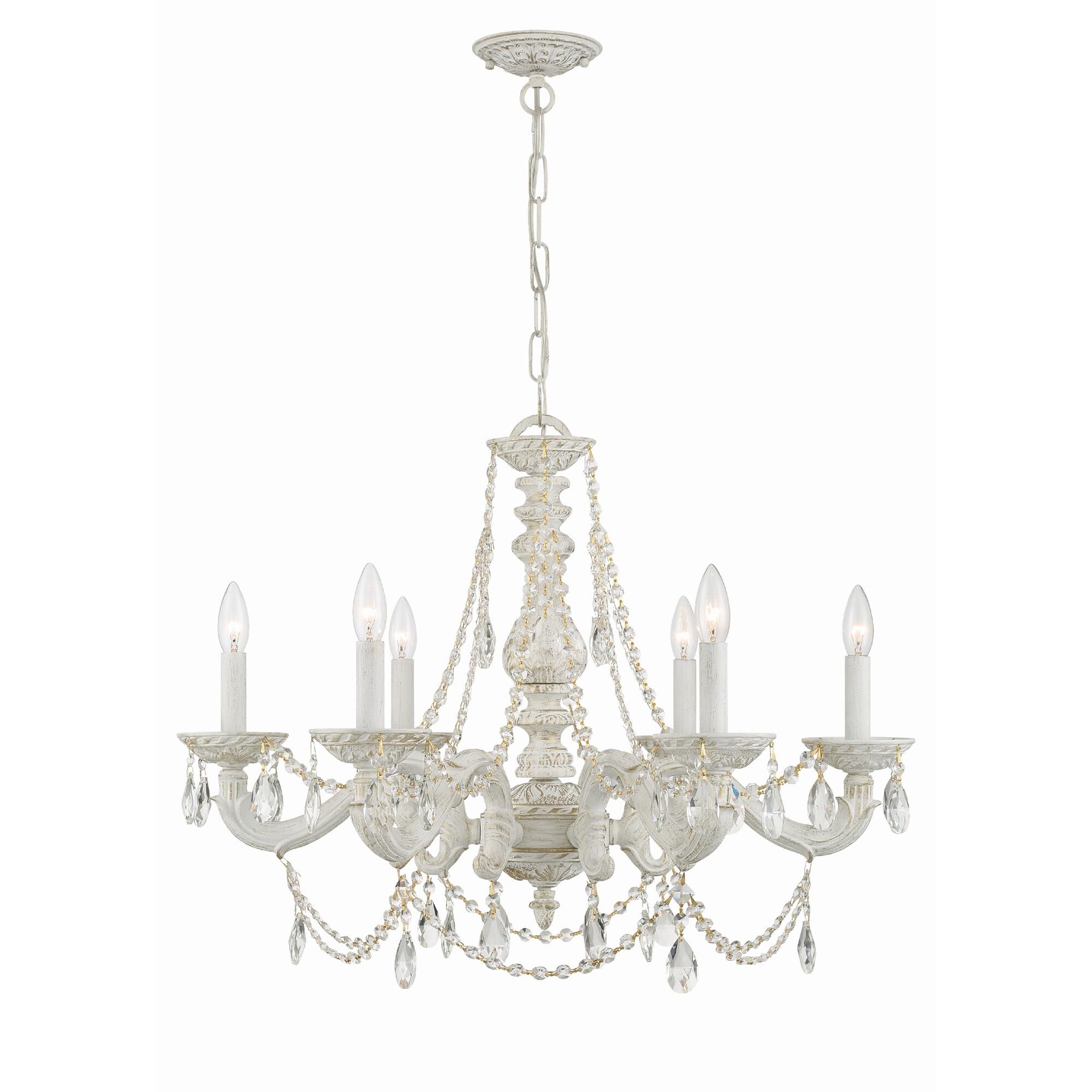 Shown in Antique White finish and Clear Hand Cut crystal