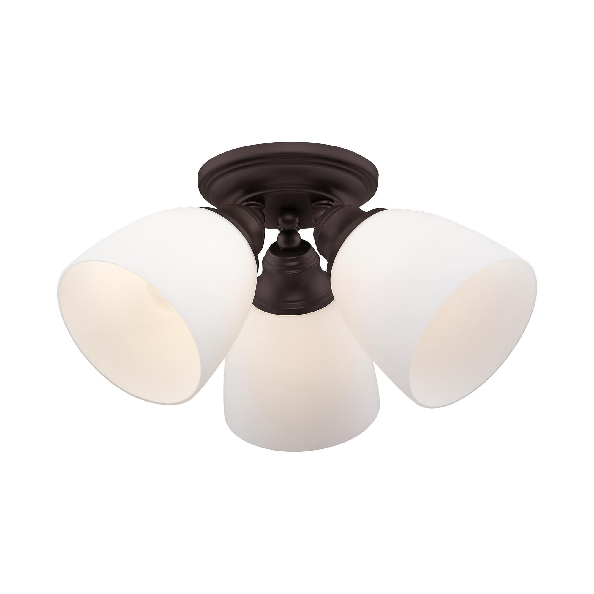 Shown in Bronze finish and Hand Blown Satin Opal White glass