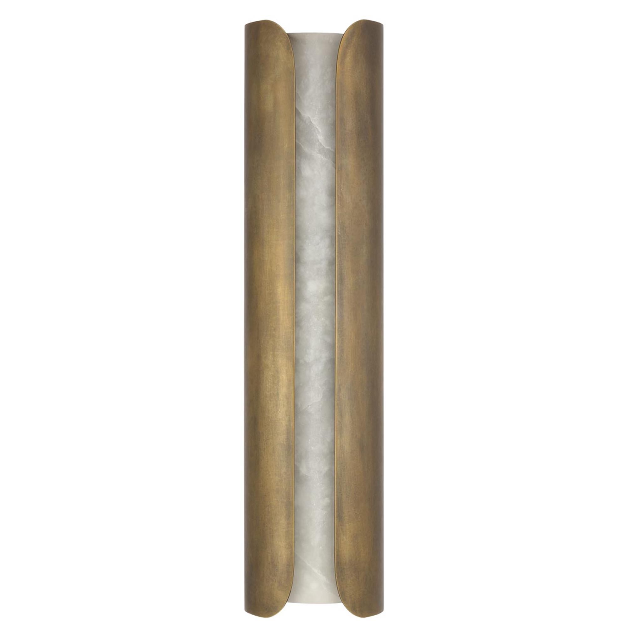 Shown in Mottled Brass finish and Alabaster shade