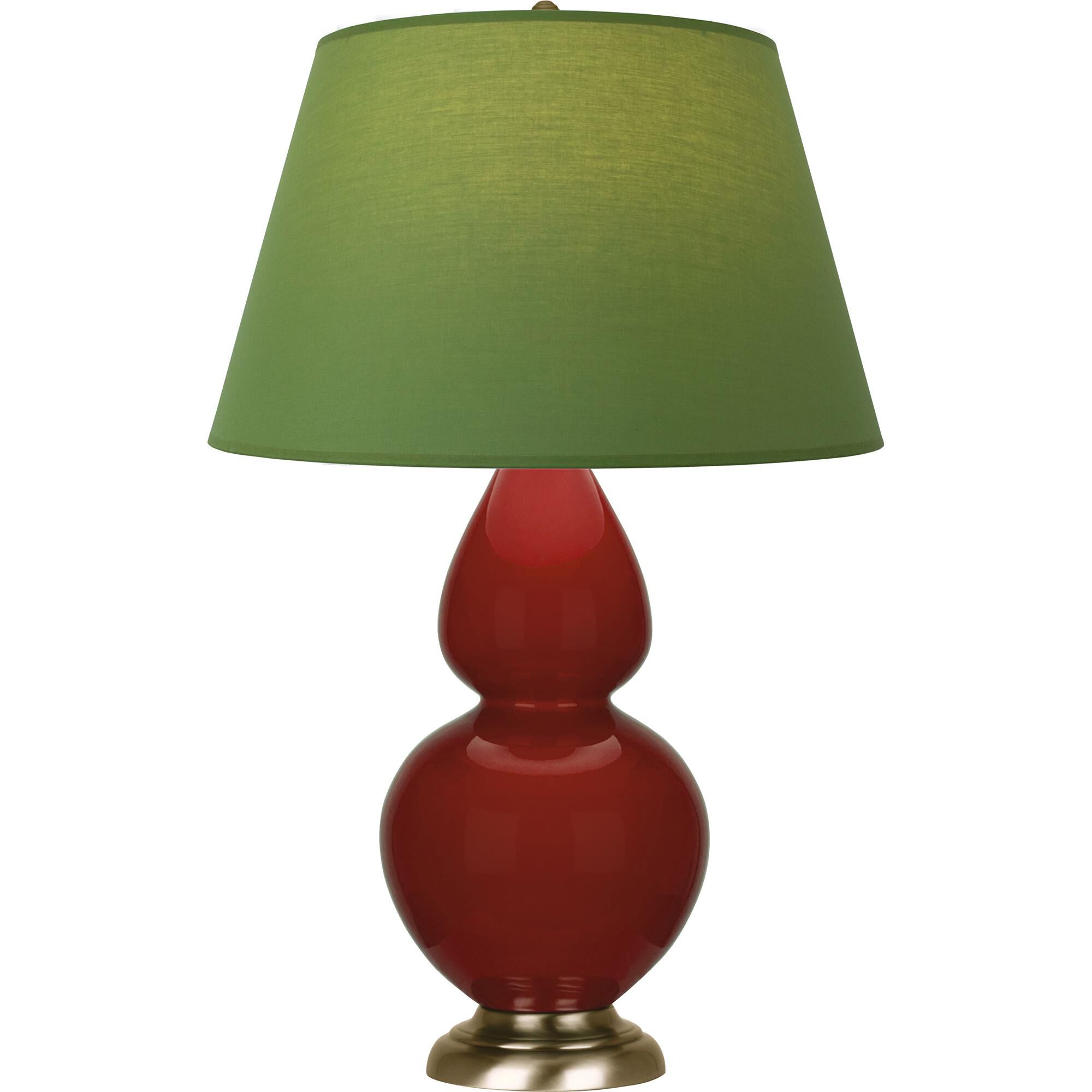 Shown in Oxblood Glazed finish and Tea Green with Taupe Lining shade and Antique Brass accent