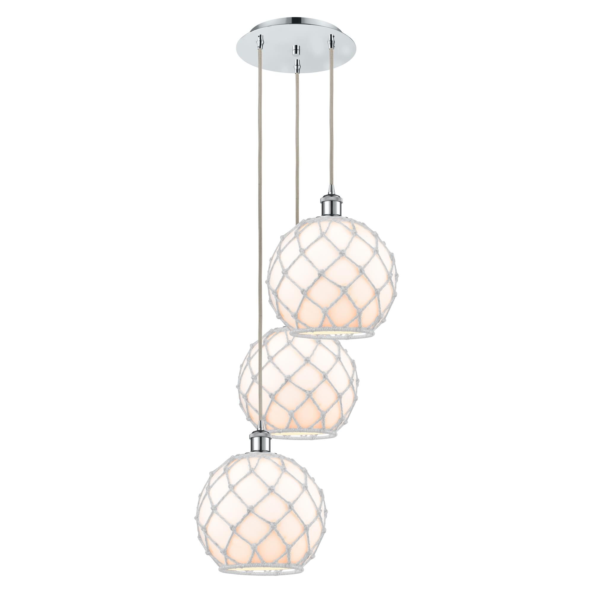 Shown in Polished Chrome finish and White with White Rope glass