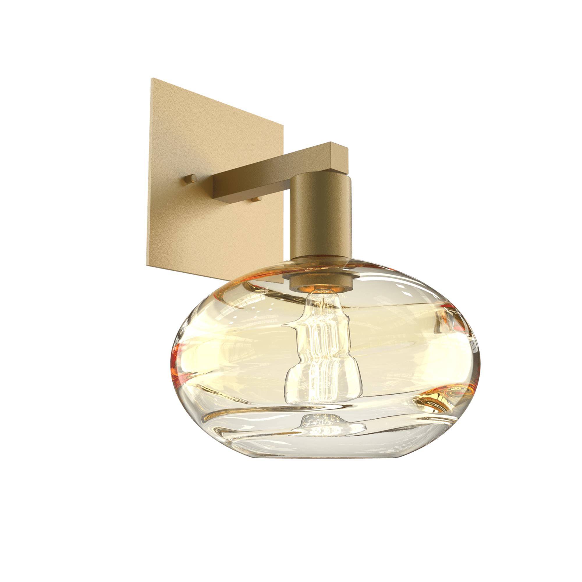Shown in Gilded Brass finish and Optic Amber glass