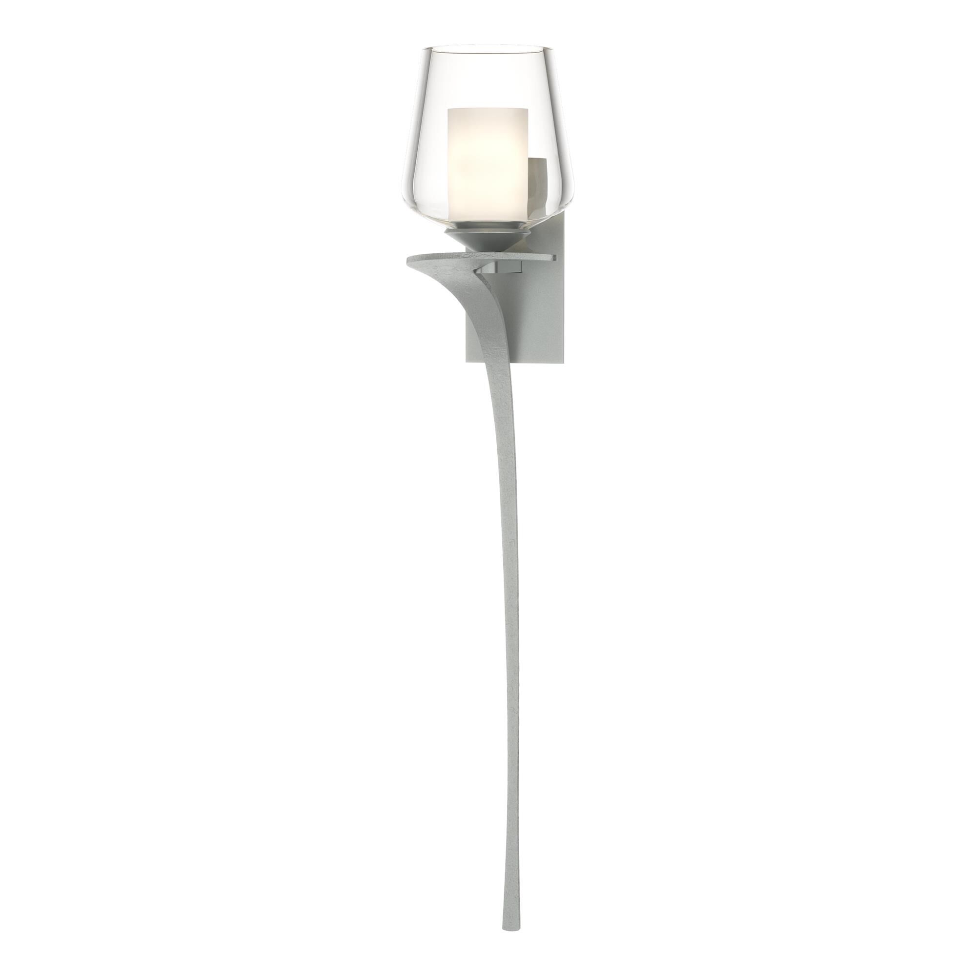 Shown in Vintage Platinum finish and Opal and Clear glass and Orientation: Left accent