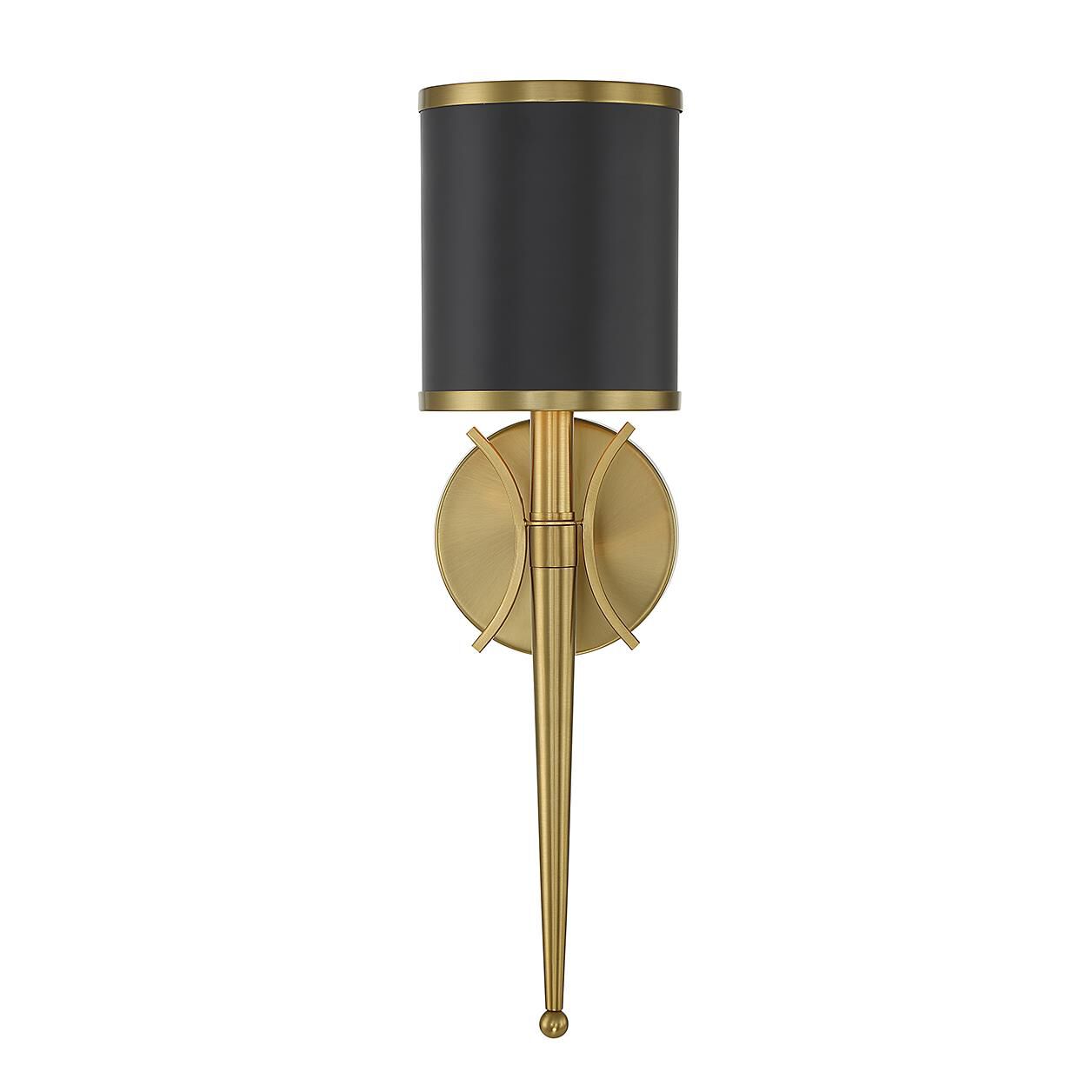 Shown in Matte Black with Warm Brass finish and Metal shade