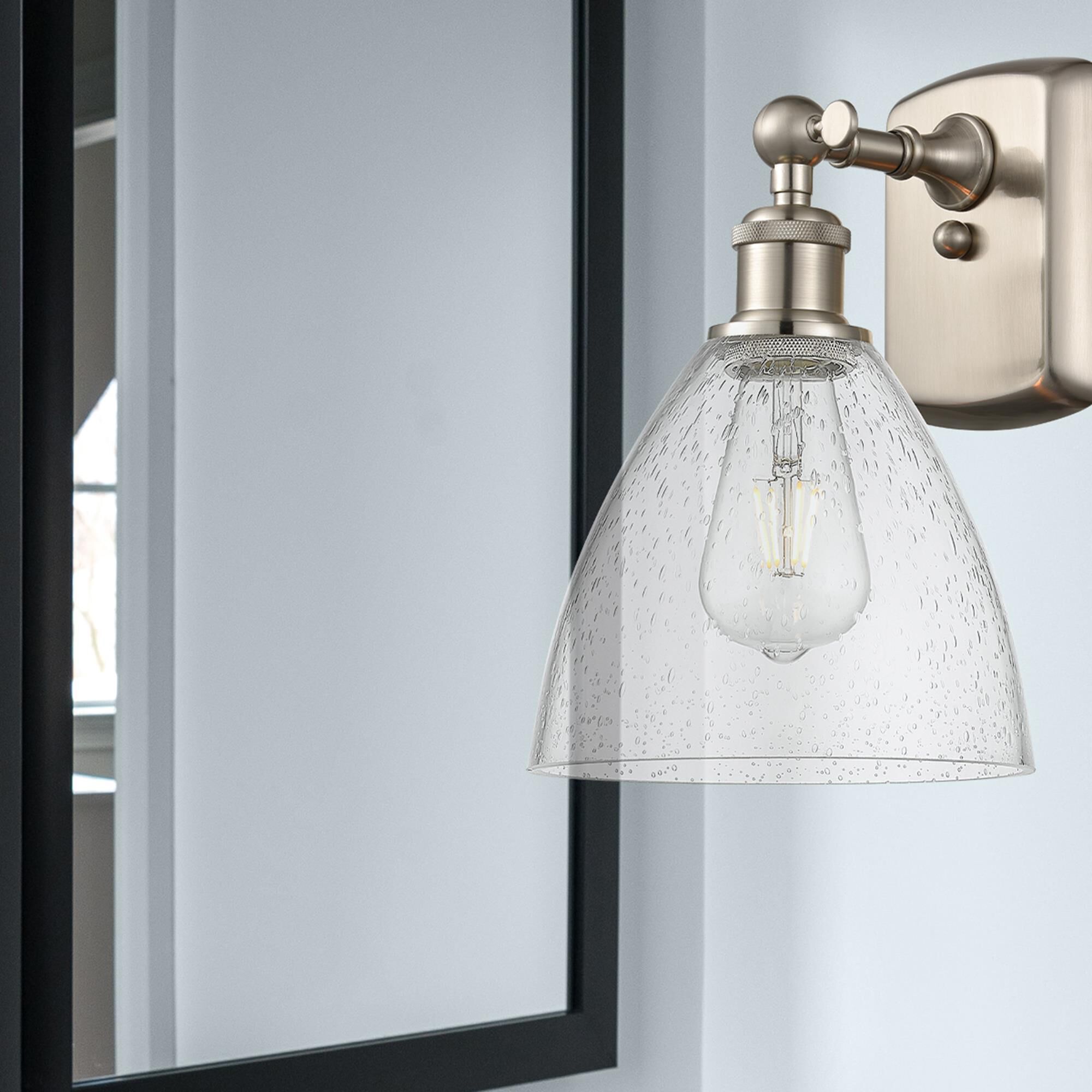 Shown in Brushed Satin Nickel finish and Seedy Ballston Dome glass and No Shade shade