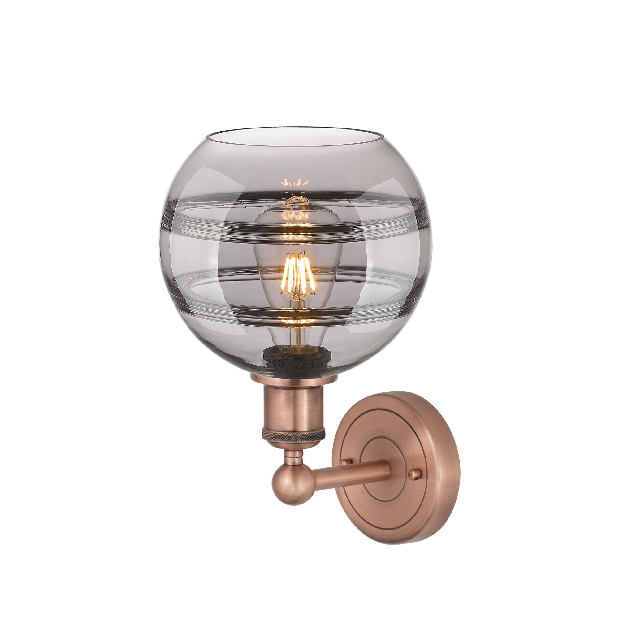 Shown in Antique Copper finish and Light Smoke glass