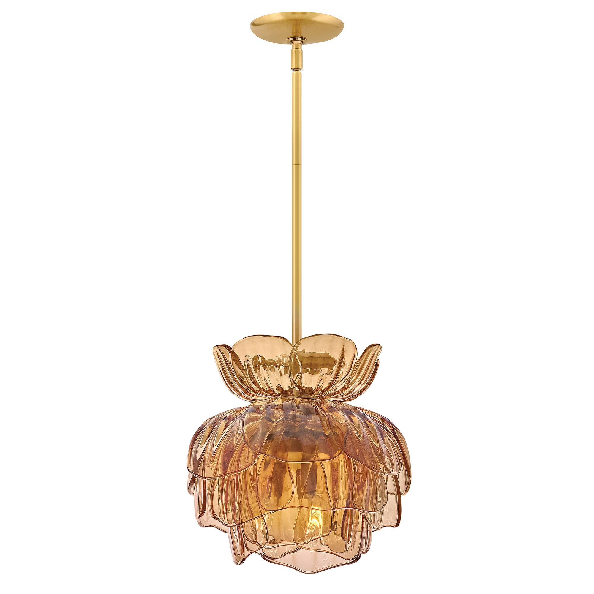 Shown in Unlacquered Brass finish and Light Amber glass