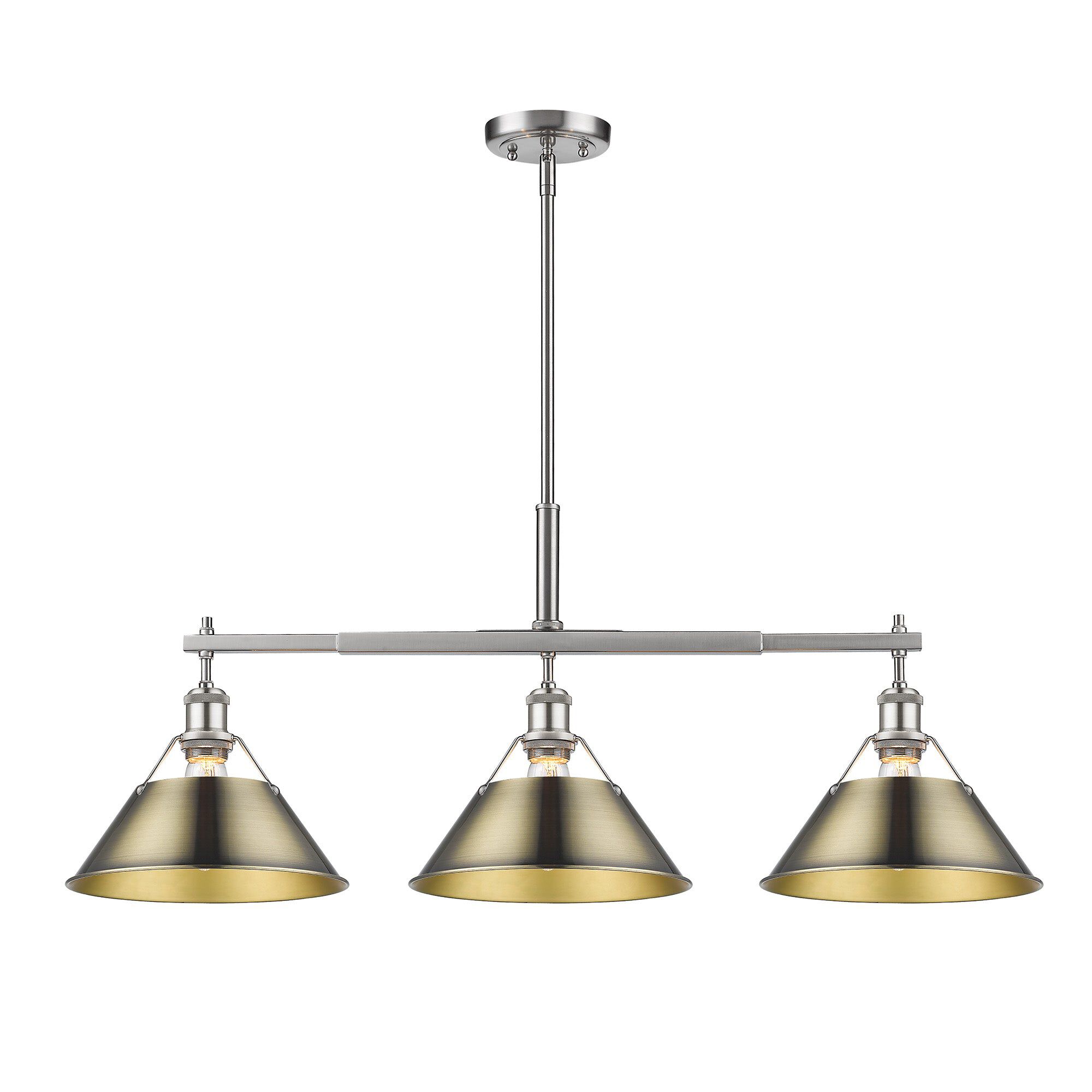 Shown in Pewter finish and Without Glass glass and Aged Brass shade
