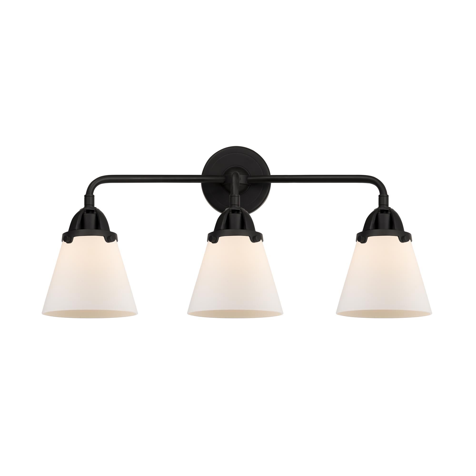 Shown in Matte Black finish and Matte White Cased Small Cone glass and No Shade shade