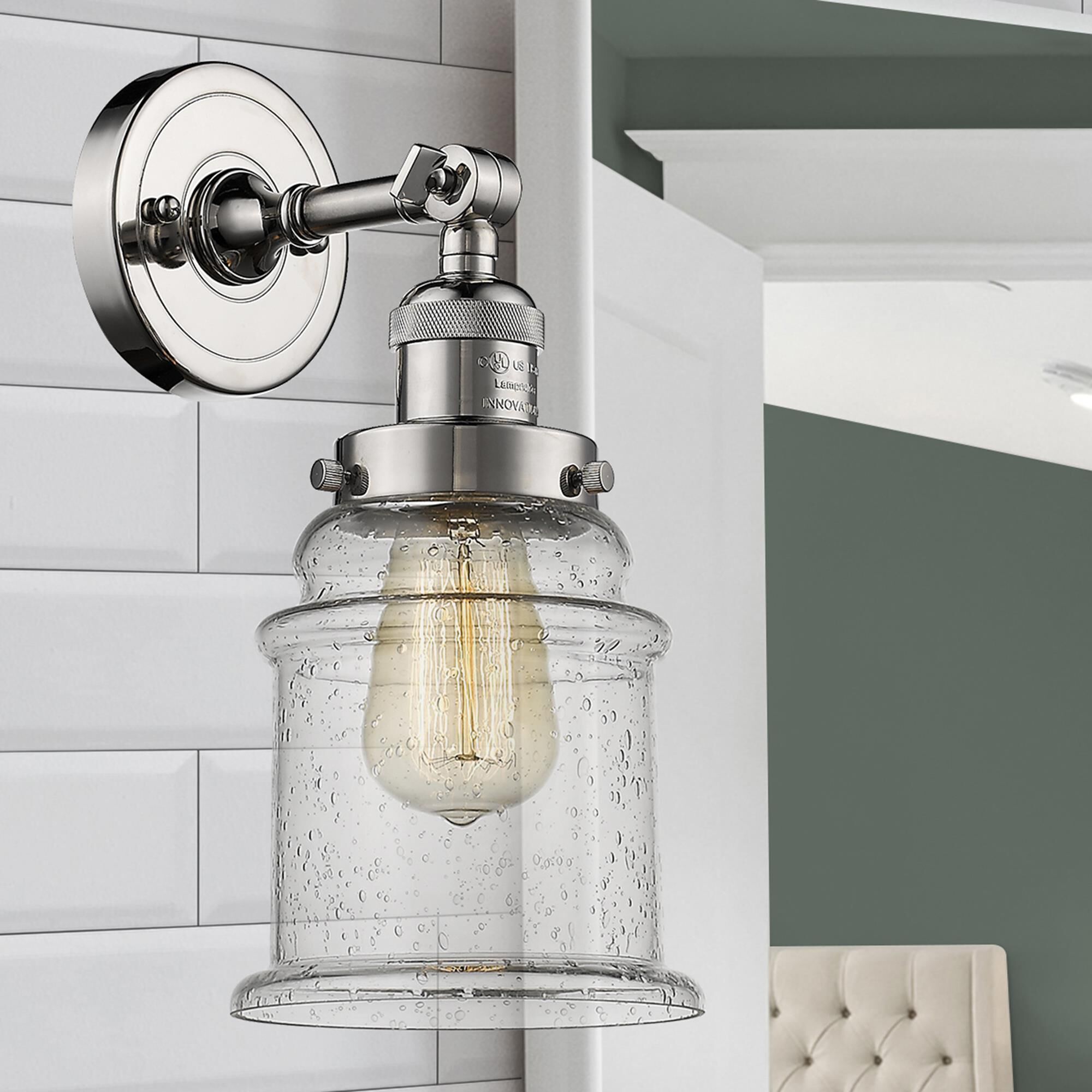 Shown in Polished Nickel finish and Seedy glass