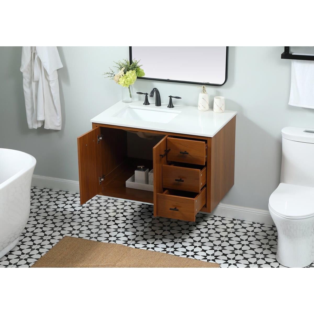 Shown in Teak finish and No Backsplash accent