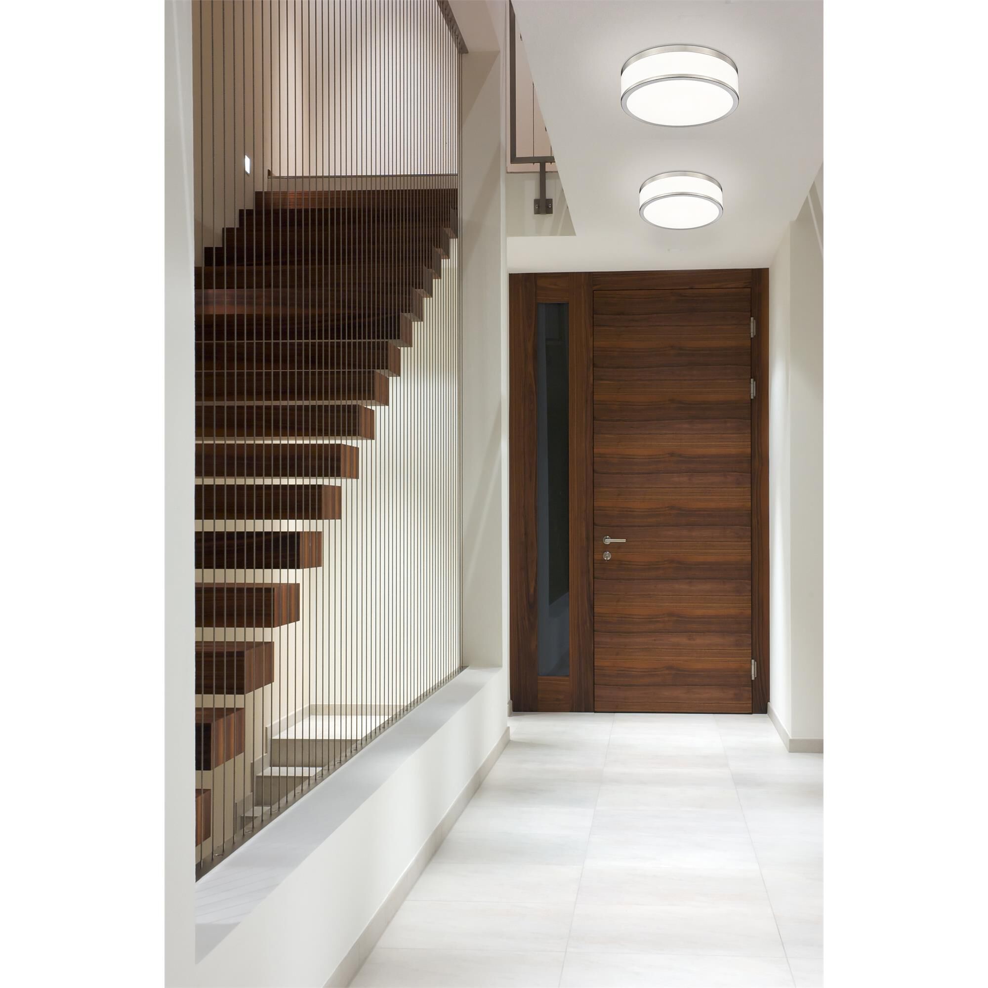 Shown in Brushed Nickel finish and Frosted glass and Frosted shade