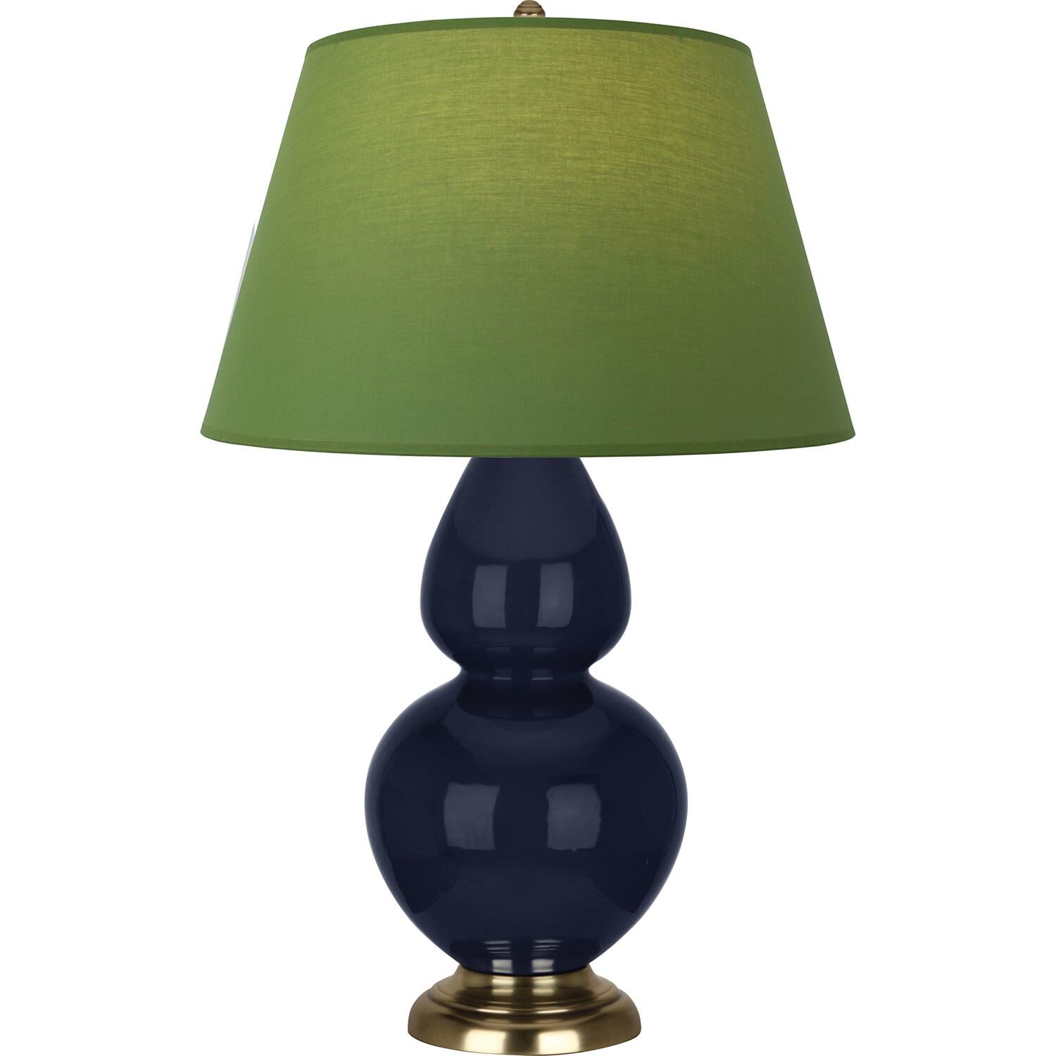 Shown in Midnight Blue finish and Tea Green and Taupe shade and Antique Brass accent