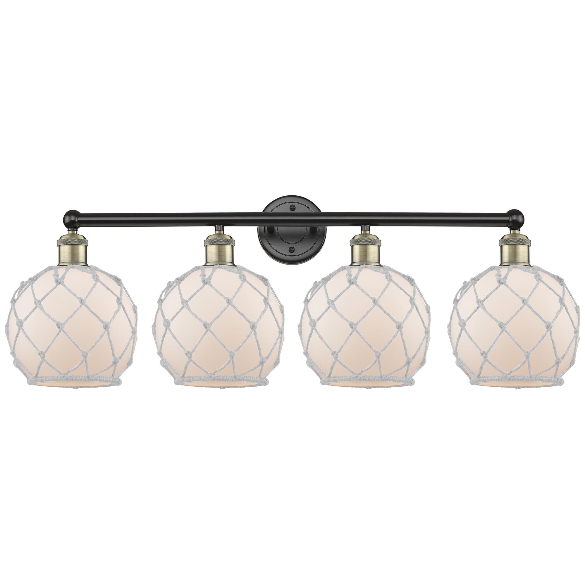 Shown in Black Antique Brass finish and White with White Rope glass