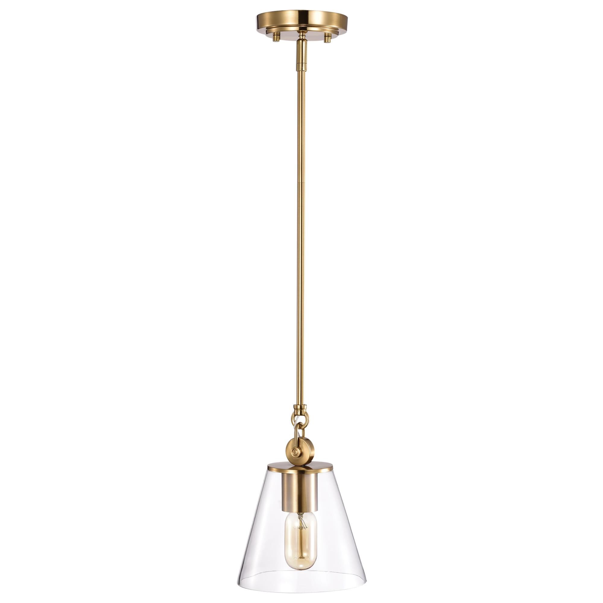 Shown in Vintage Brass finish and Clear glass and No Shade shade