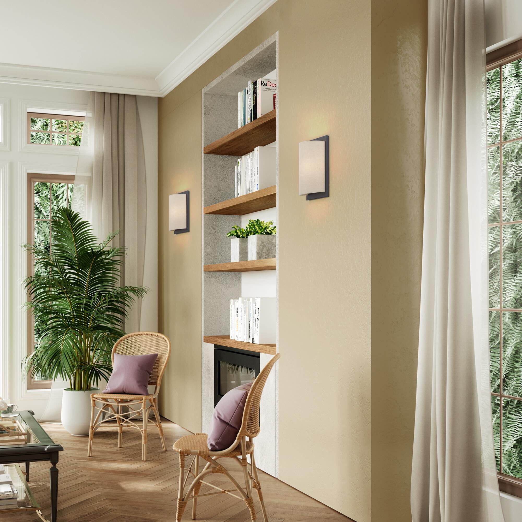 Shown in Bronze finish and Hand Crafted Parchment Color Hardback Fabric shade