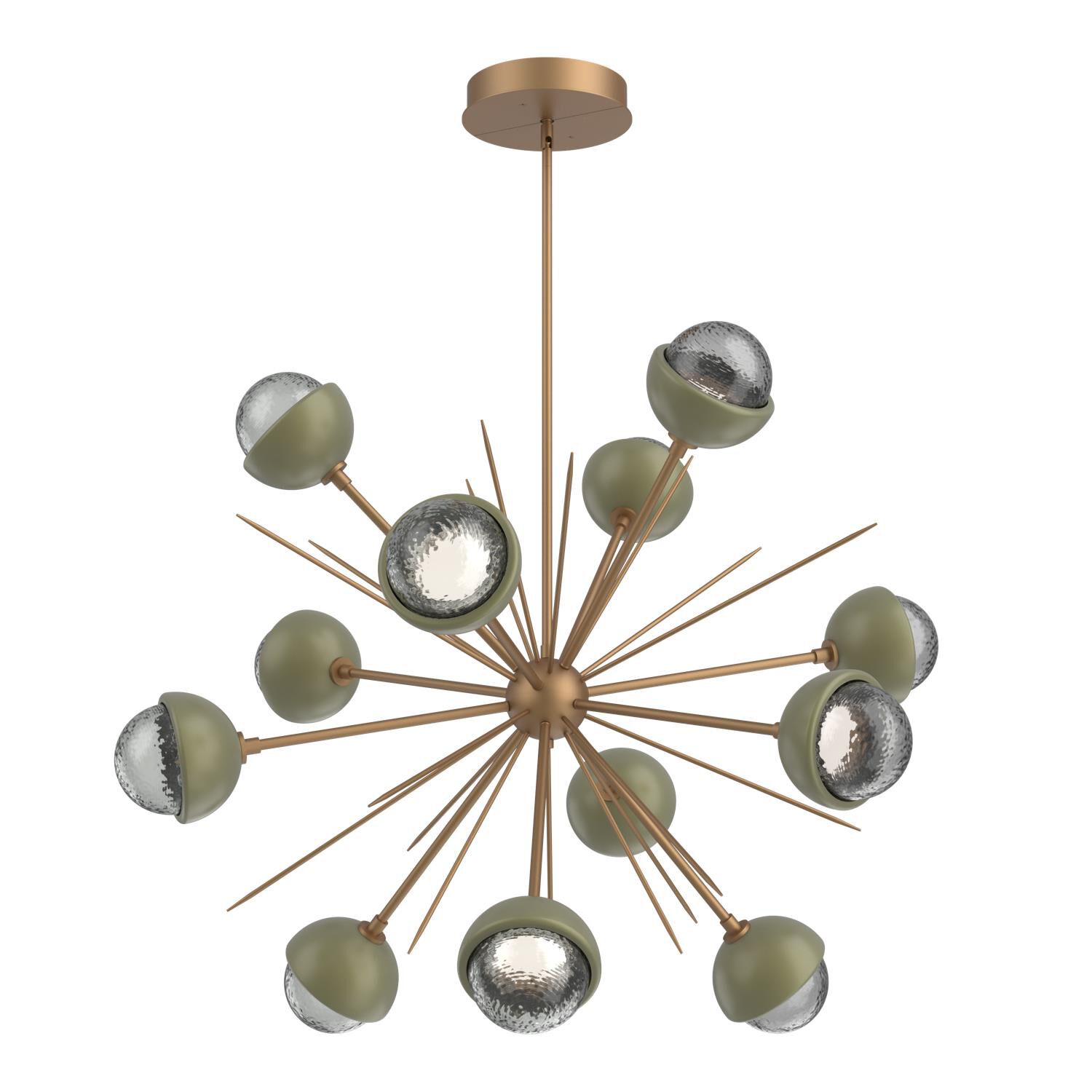 Shown in Novel Brass finish and Smoke glass and Sage Green accent