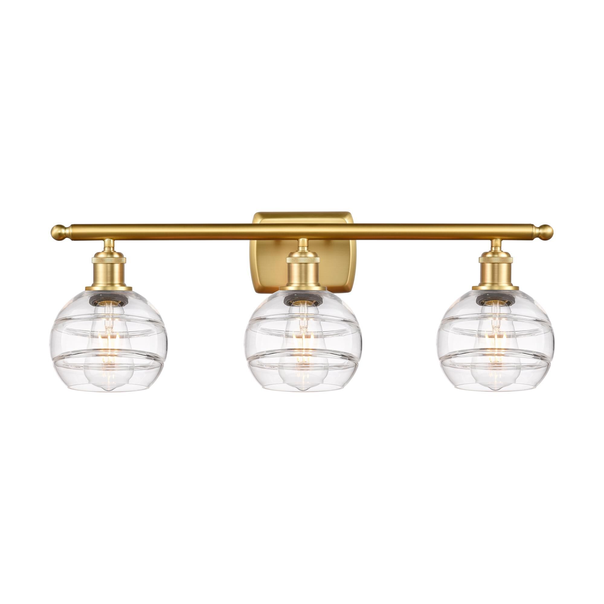 Shown in Satin Gold finish and Clear glass