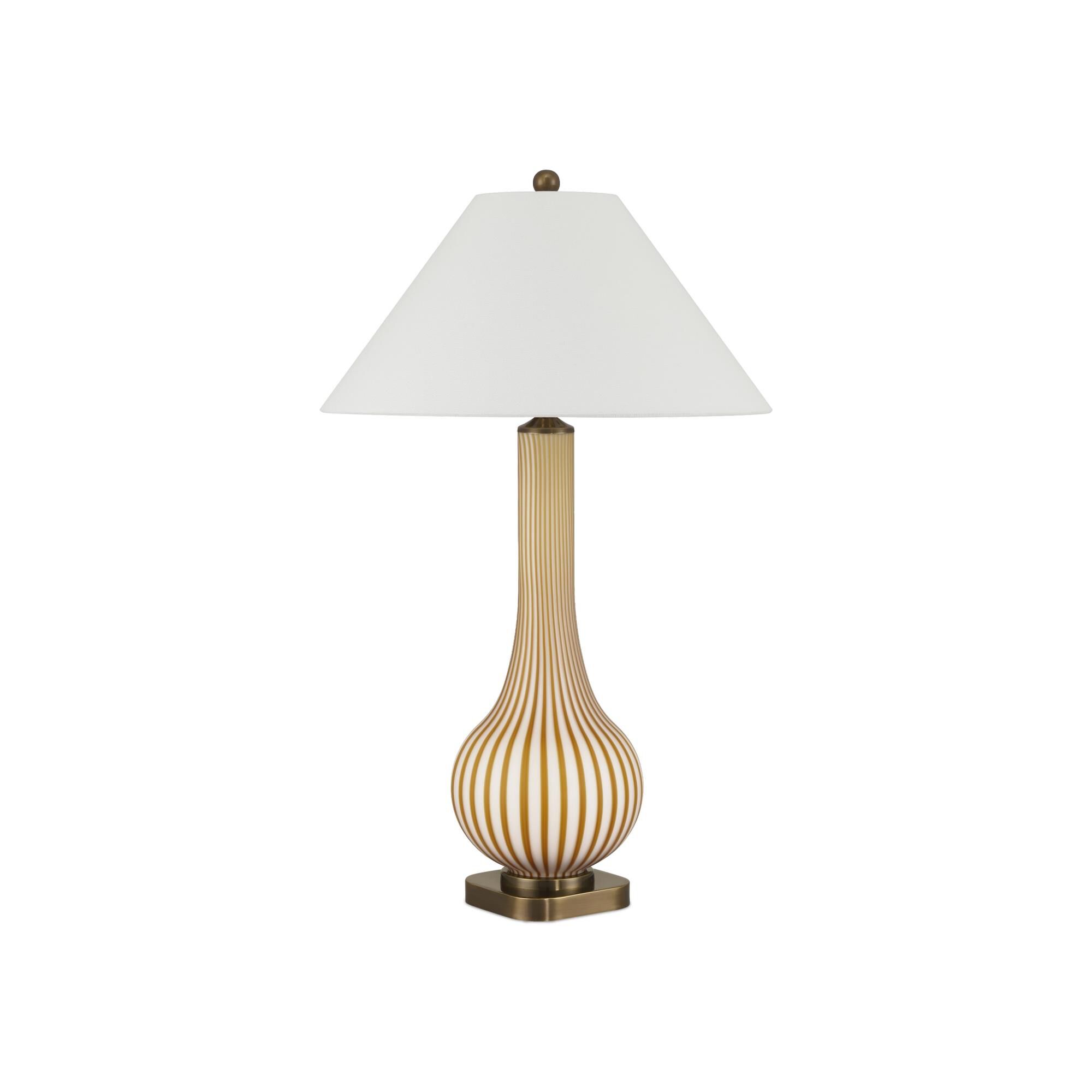 Shown in Yellow and Off-White finish and Bone Linen Rayon/Hardback/Rolled Edge shade