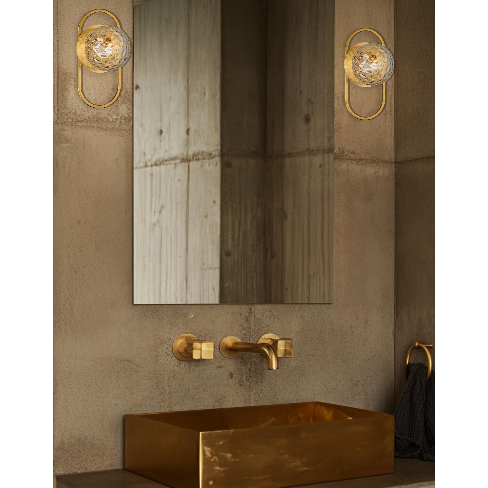 Shown in Aged Brass finish and Clear glass