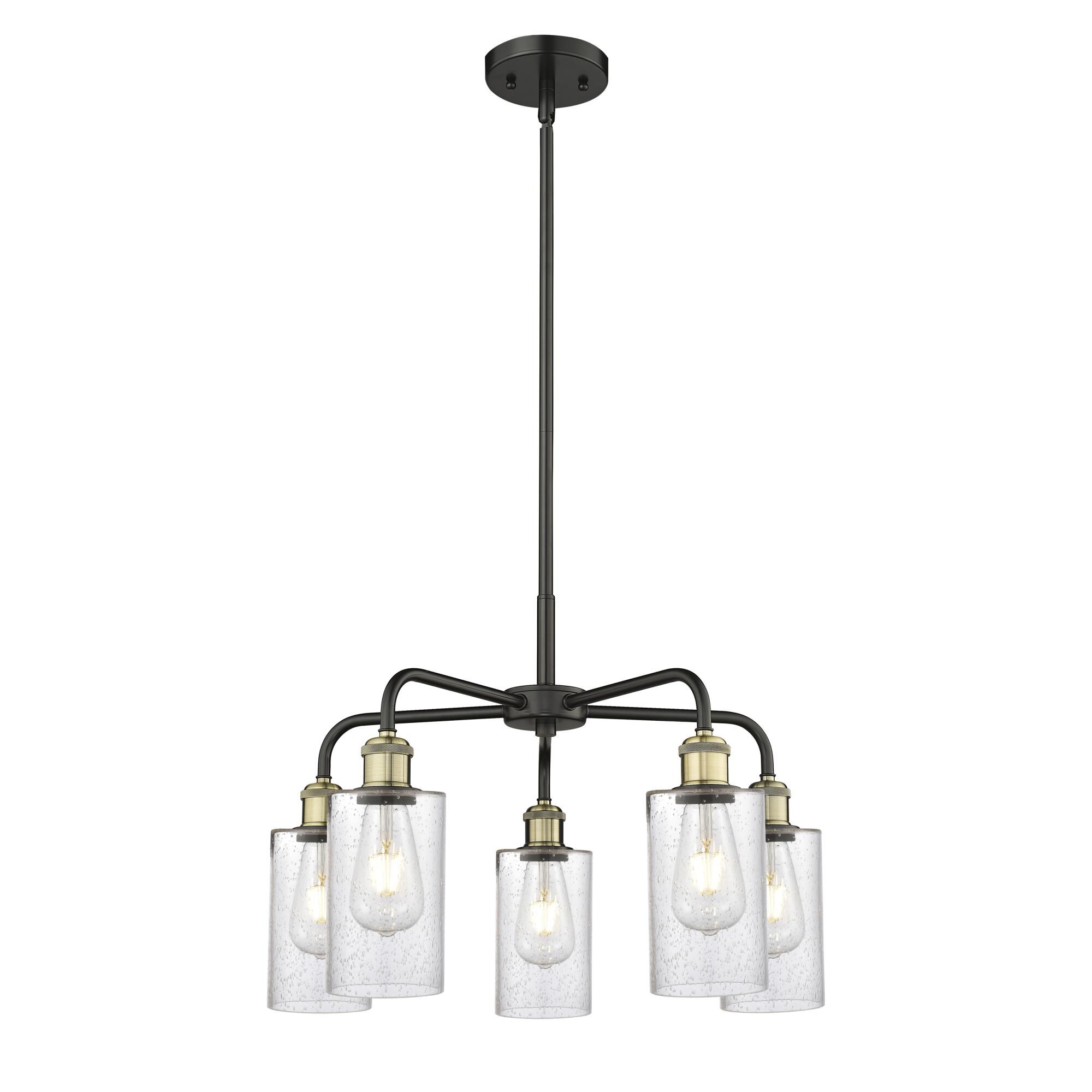 Shown in Black Antique Brass finish and Seedy glass