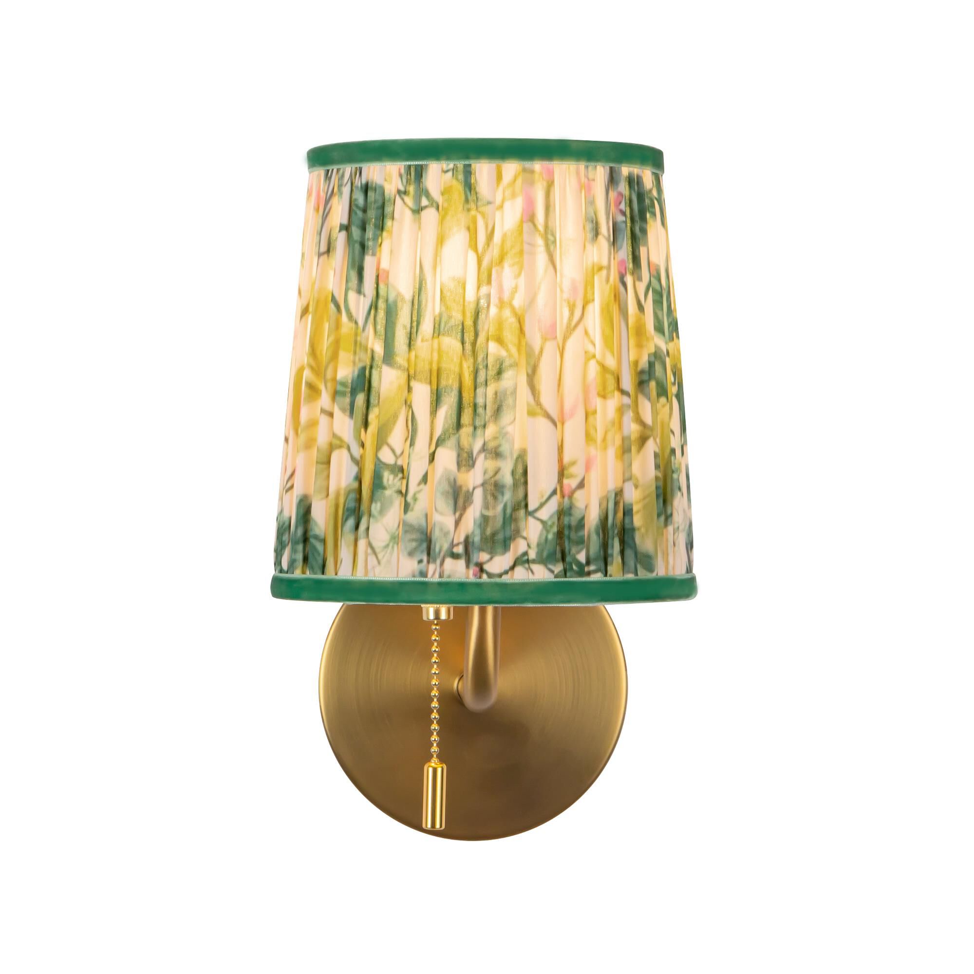 Shown in Brushed Gold finish and Green Linen shade