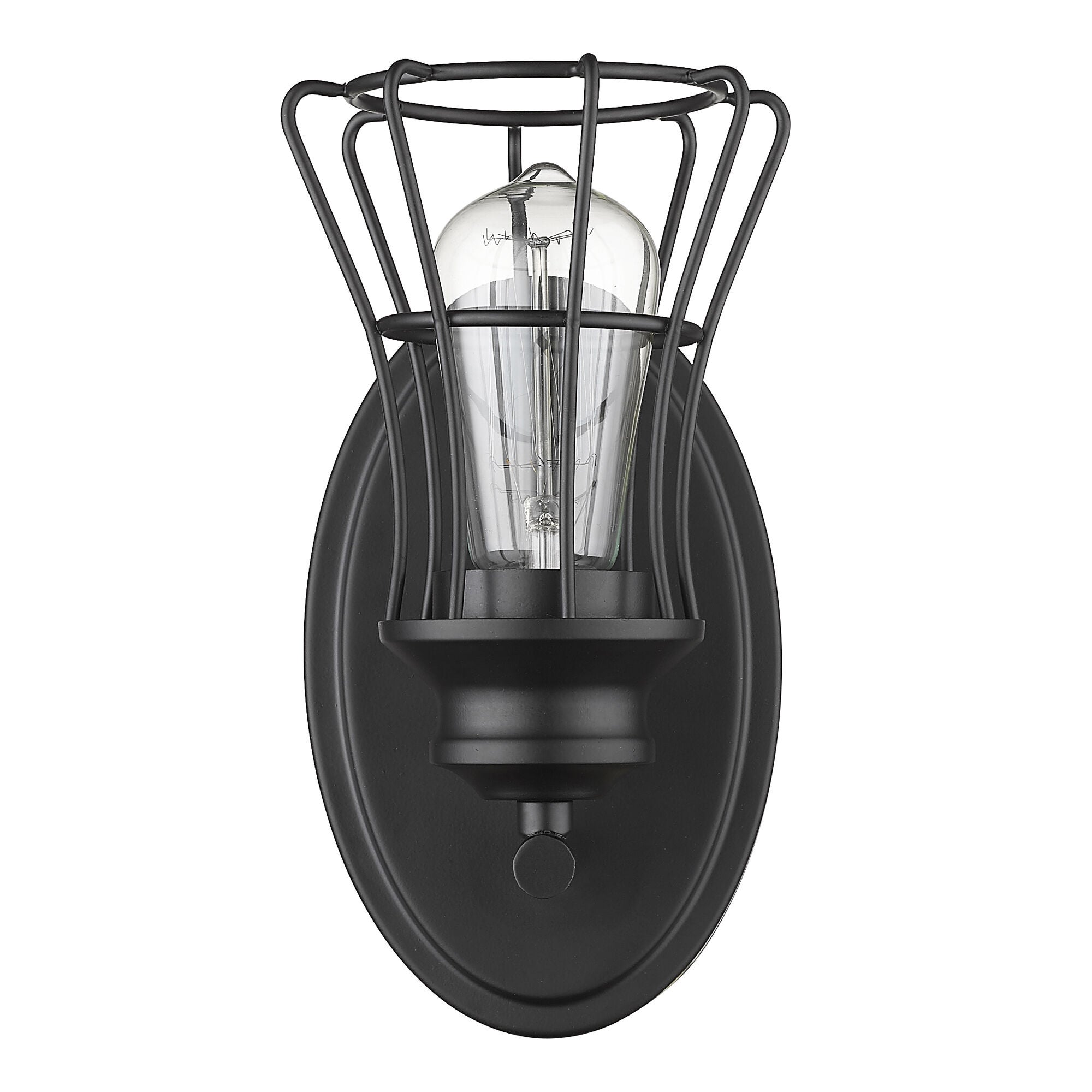 Shown in Matte Black finish and Matte Black glass and Matte Black, Geometric Metal Cage shade