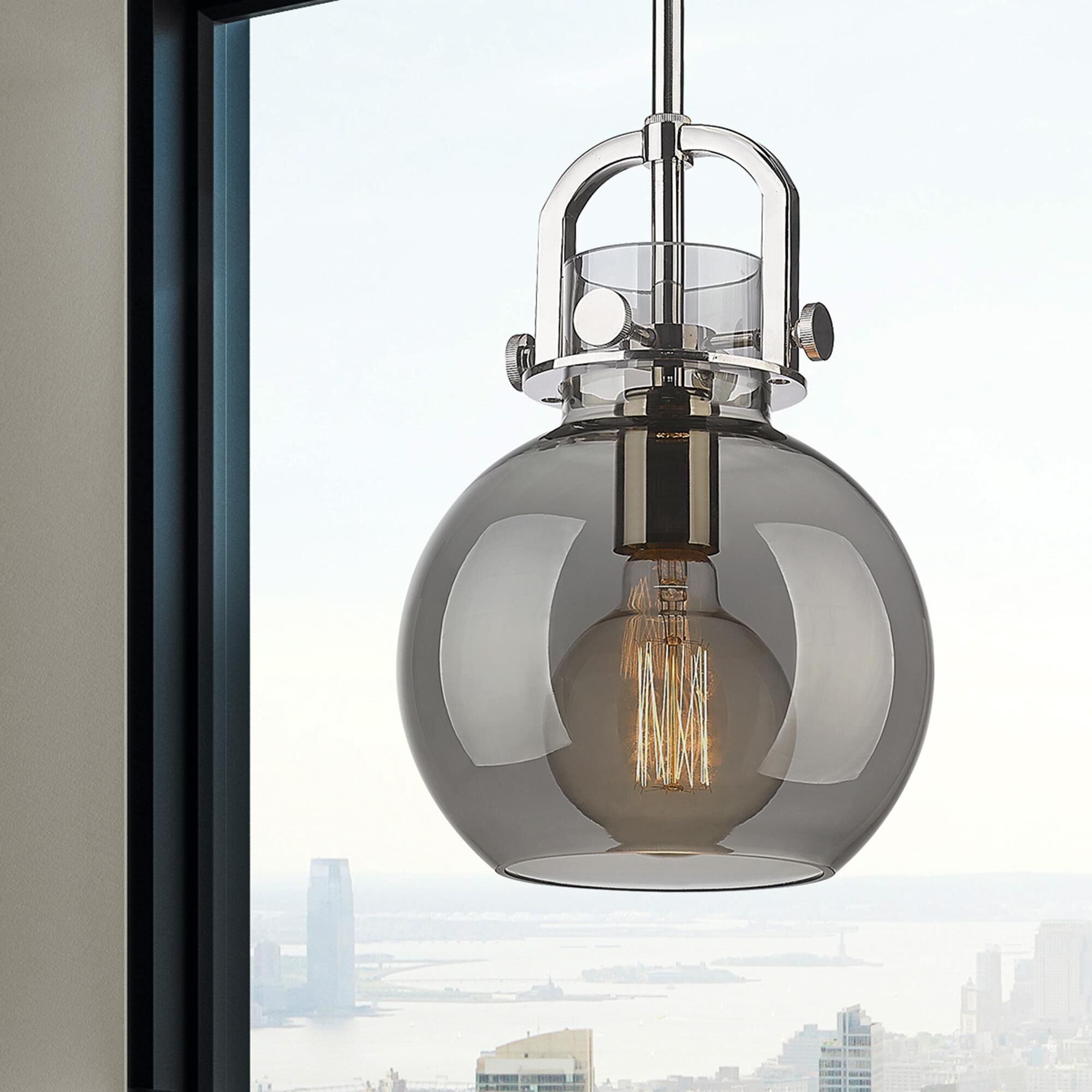 Shown in Polished Nickel finish and Plated Smoke glass