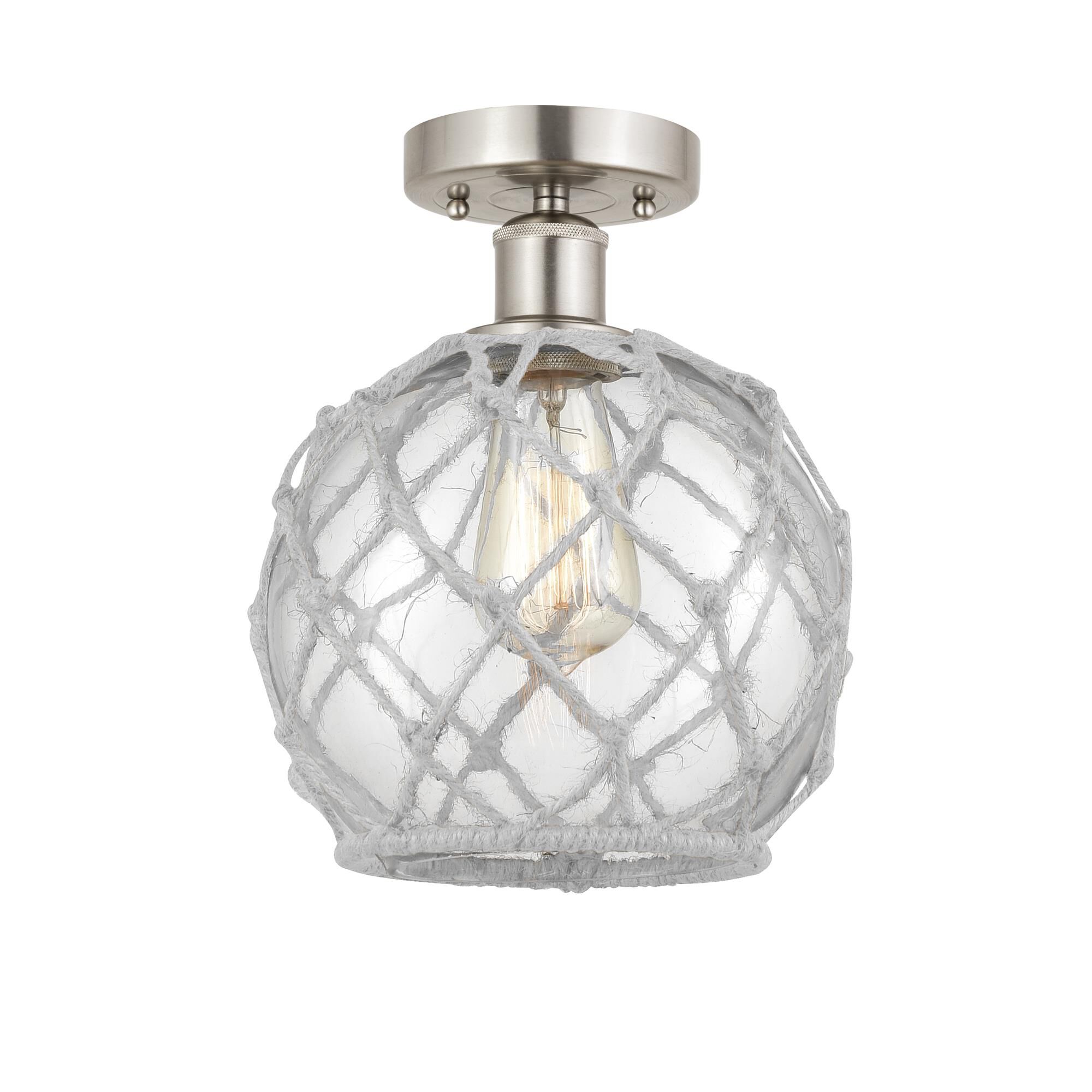 Shown in Brushed Satin Nickel, Clear Glass With White Rope finish and Clear glass and Clear Glass With White Rope Glass And Rope shade