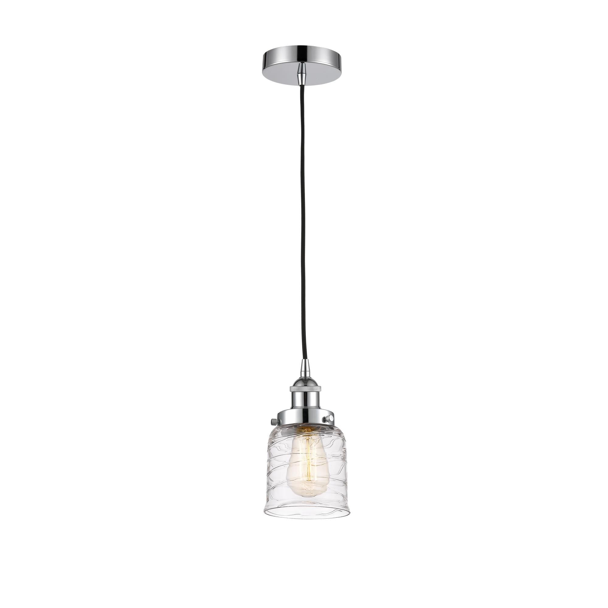 Shown in Polished Chrome finish and Clear Deco Swirl Small Bell glass