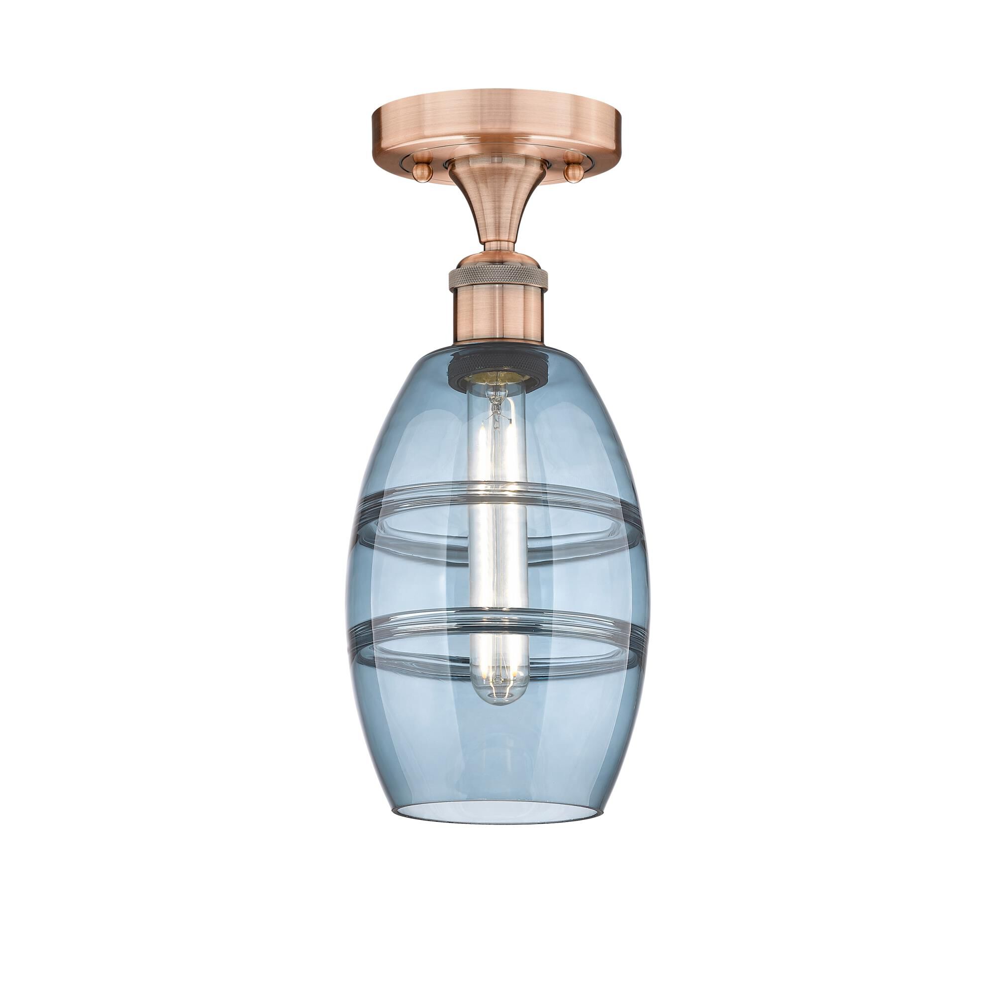 Shown in Antique Copper finish and Princess Blue glass