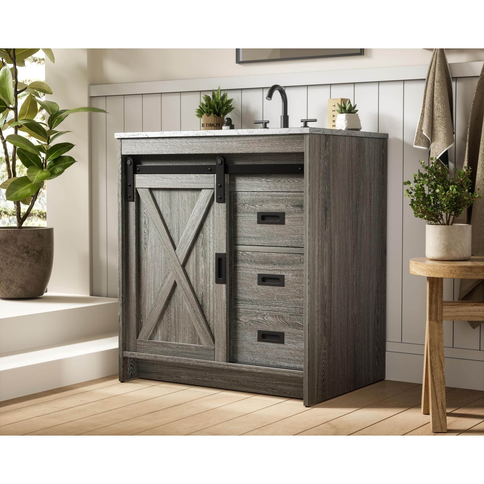 Shown in Rustic Grey finish