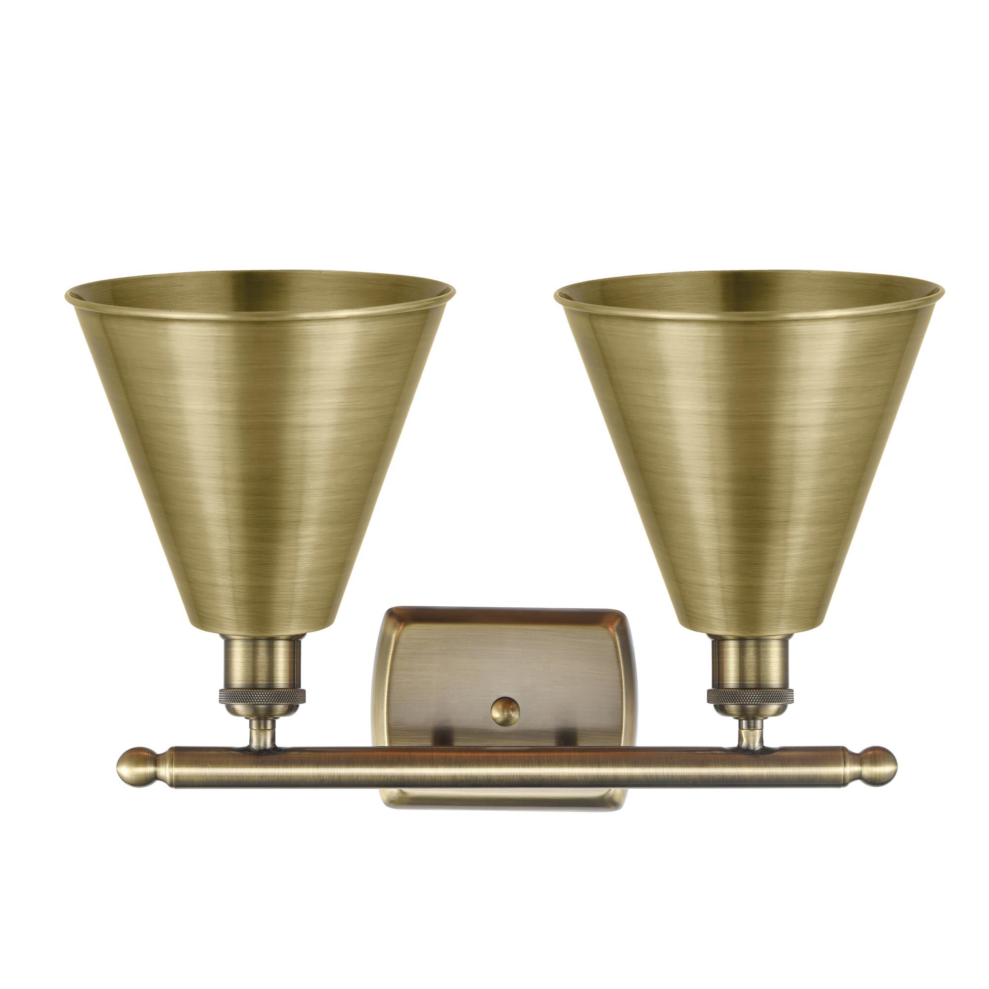 Shown in Antique Brass finish and Antique Brass Ballston Cone shade