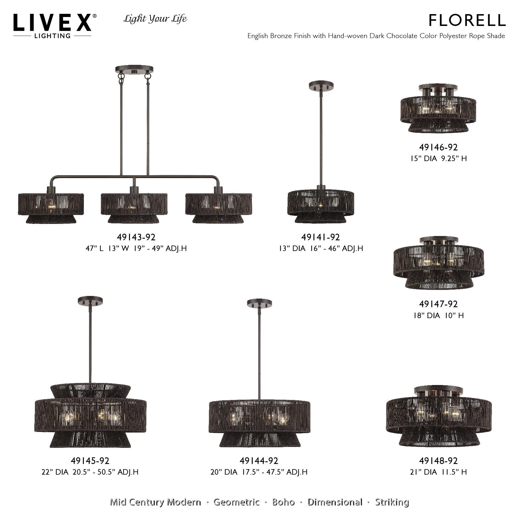 Florell 15 Inch Semi Flush Mount by Livex Lighting