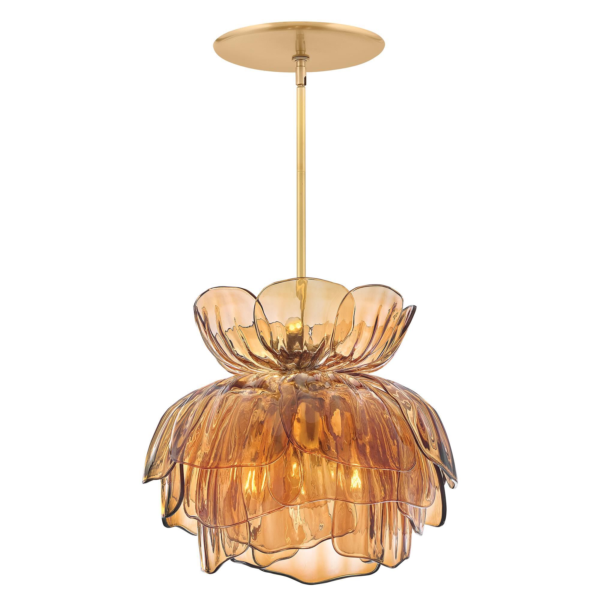 Shown in Unlacquered Brass finish and Light Amber glass