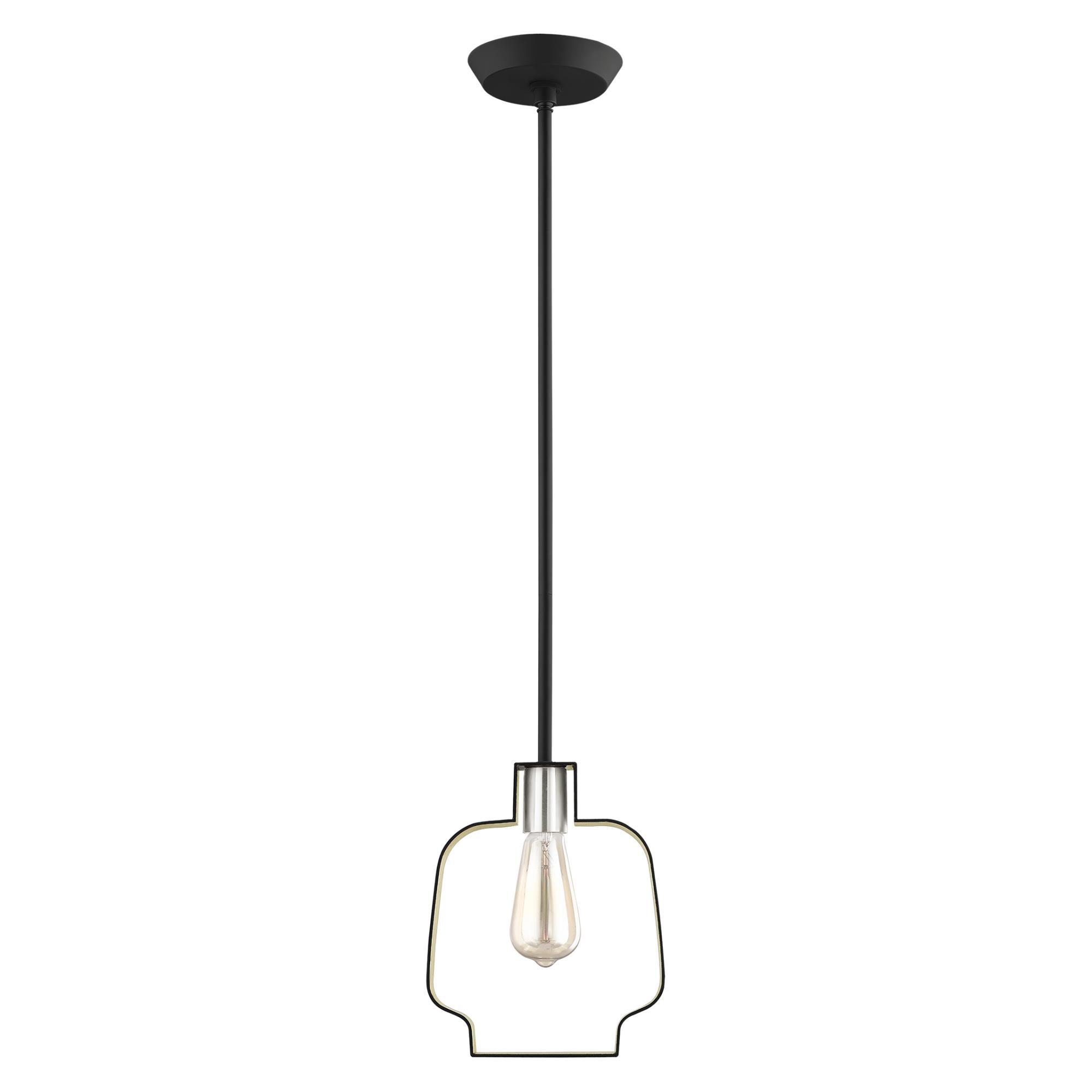 Shown in Black With Brushed Nickel Accents finish and Black Shade With Winter Gold Finish Inside glass and Black  With Winter Gold Finish Inside shade
