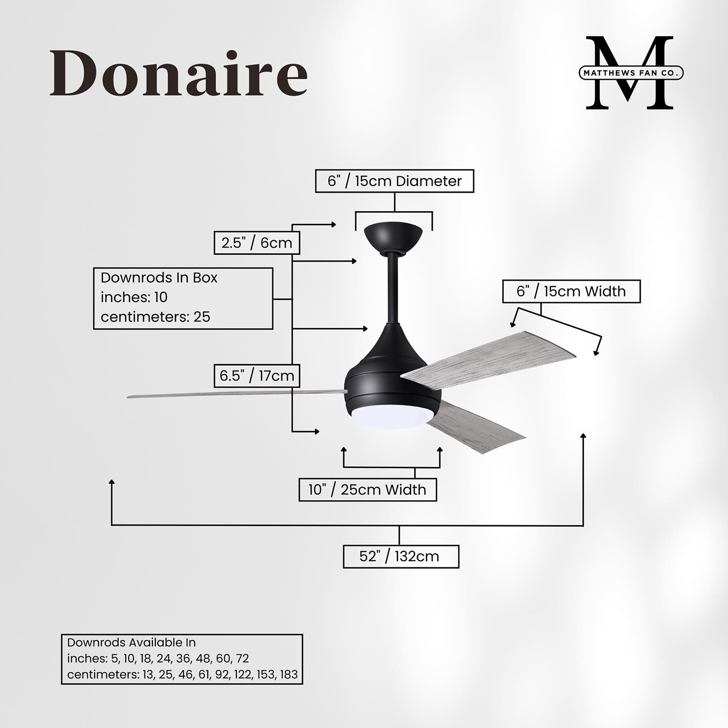 Donaire Outdoor Coastal Wet Rated 52 Inch Ceiling Fan with Light Kit by Matthews Fan Company